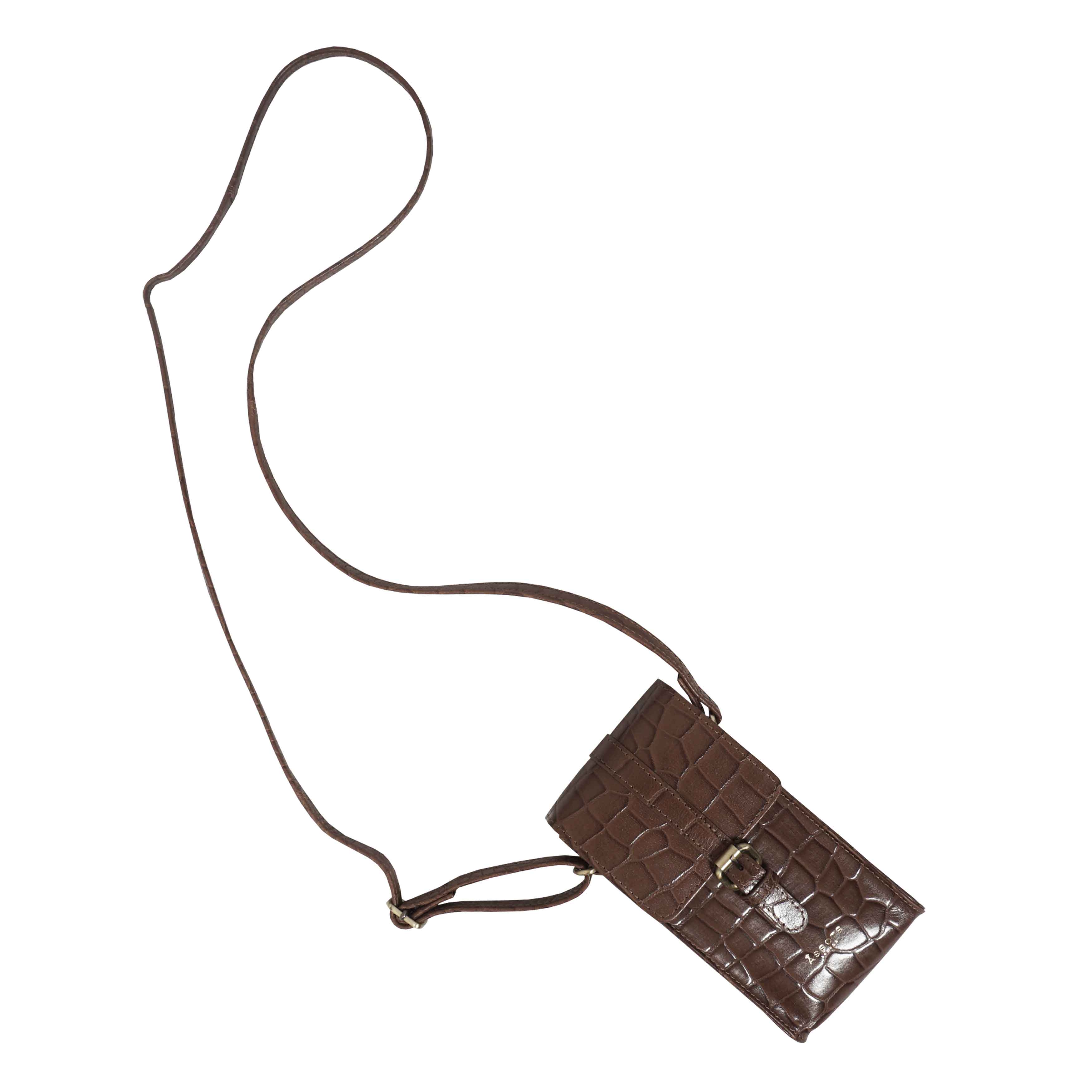 'PETRA' Brown Croc Real Leather Mobile Phone Crossbody Bag