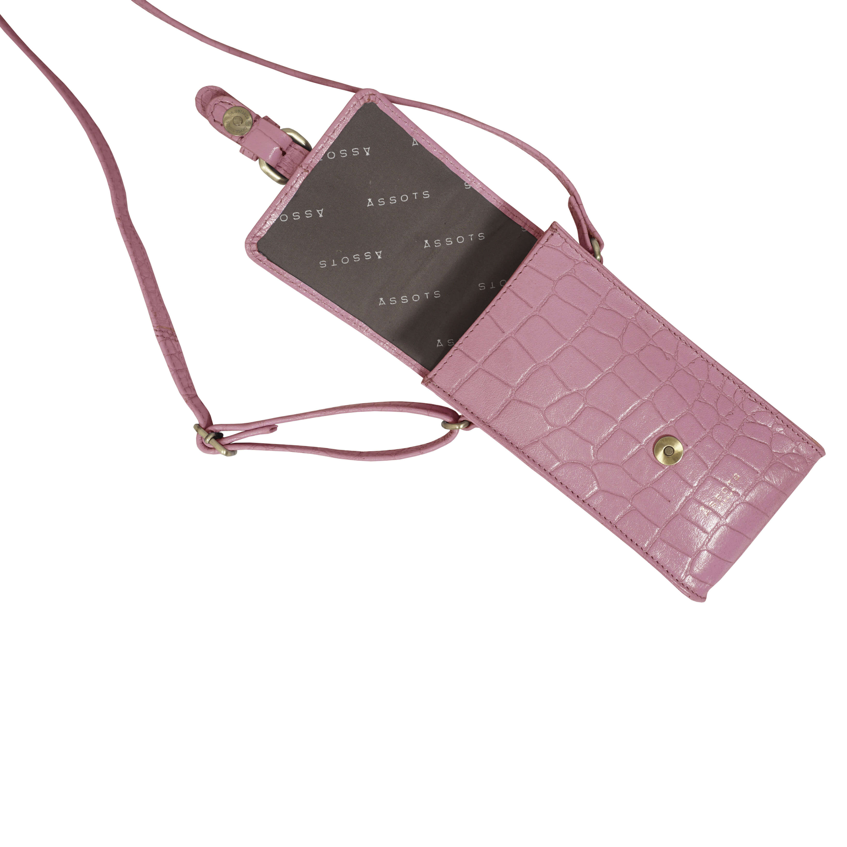 'PETRA' Pink Croc Real Leather Mobile Phone Crossbody Bag