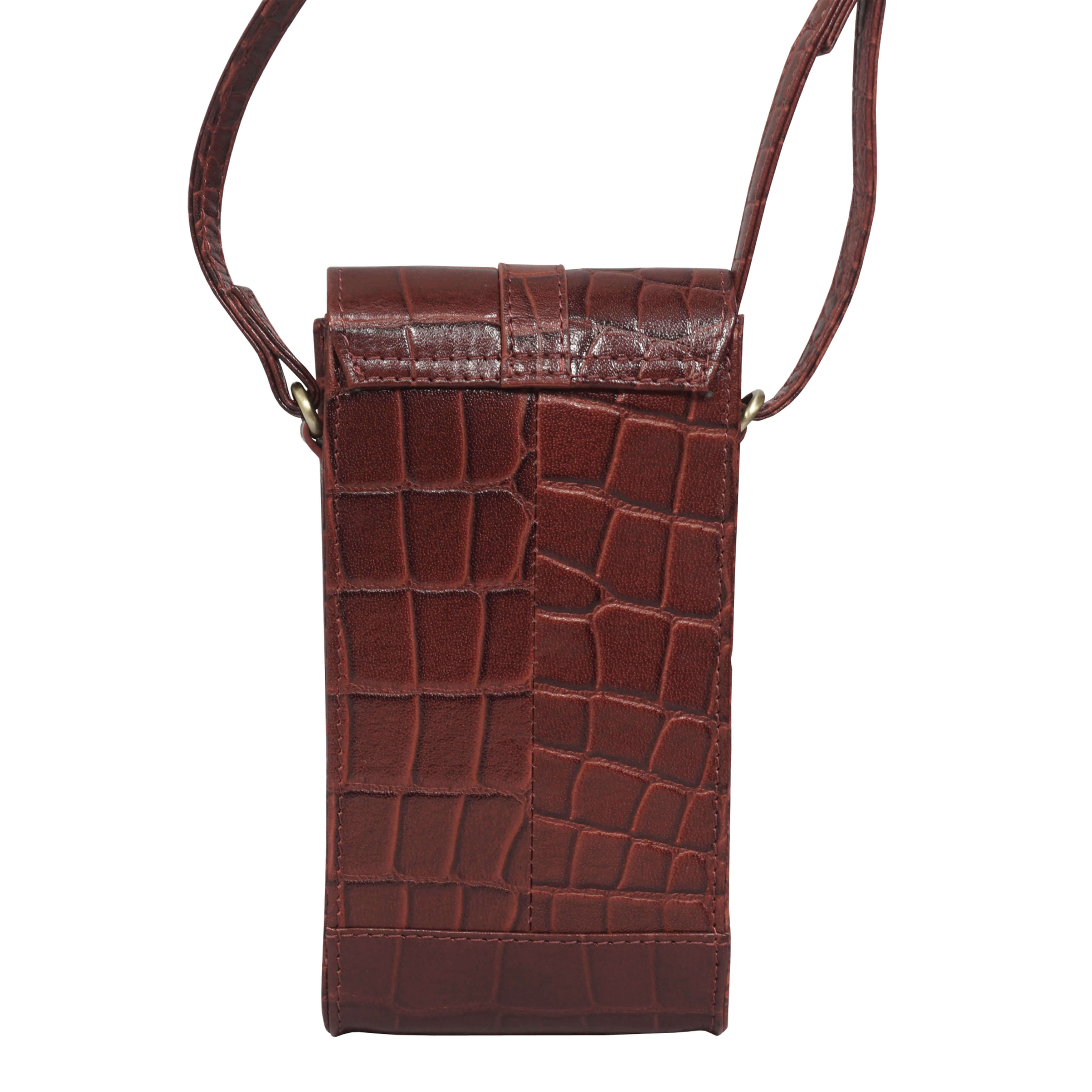 'PETRA' Red Croc Real Leather Mobile Phone Crossbody Bag