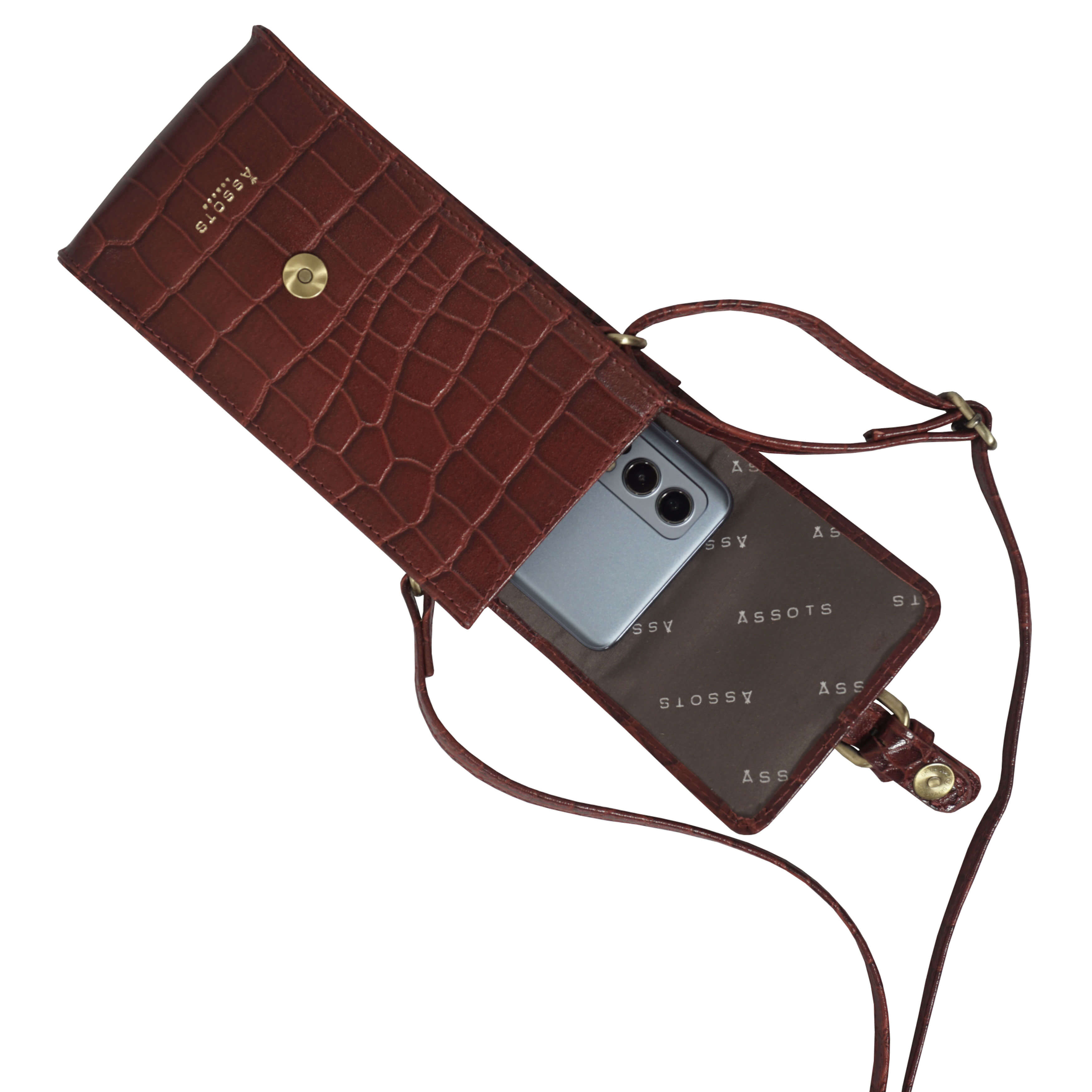'PETRA' Red Croc Real Leather Mobile Phone Crossbody Bag