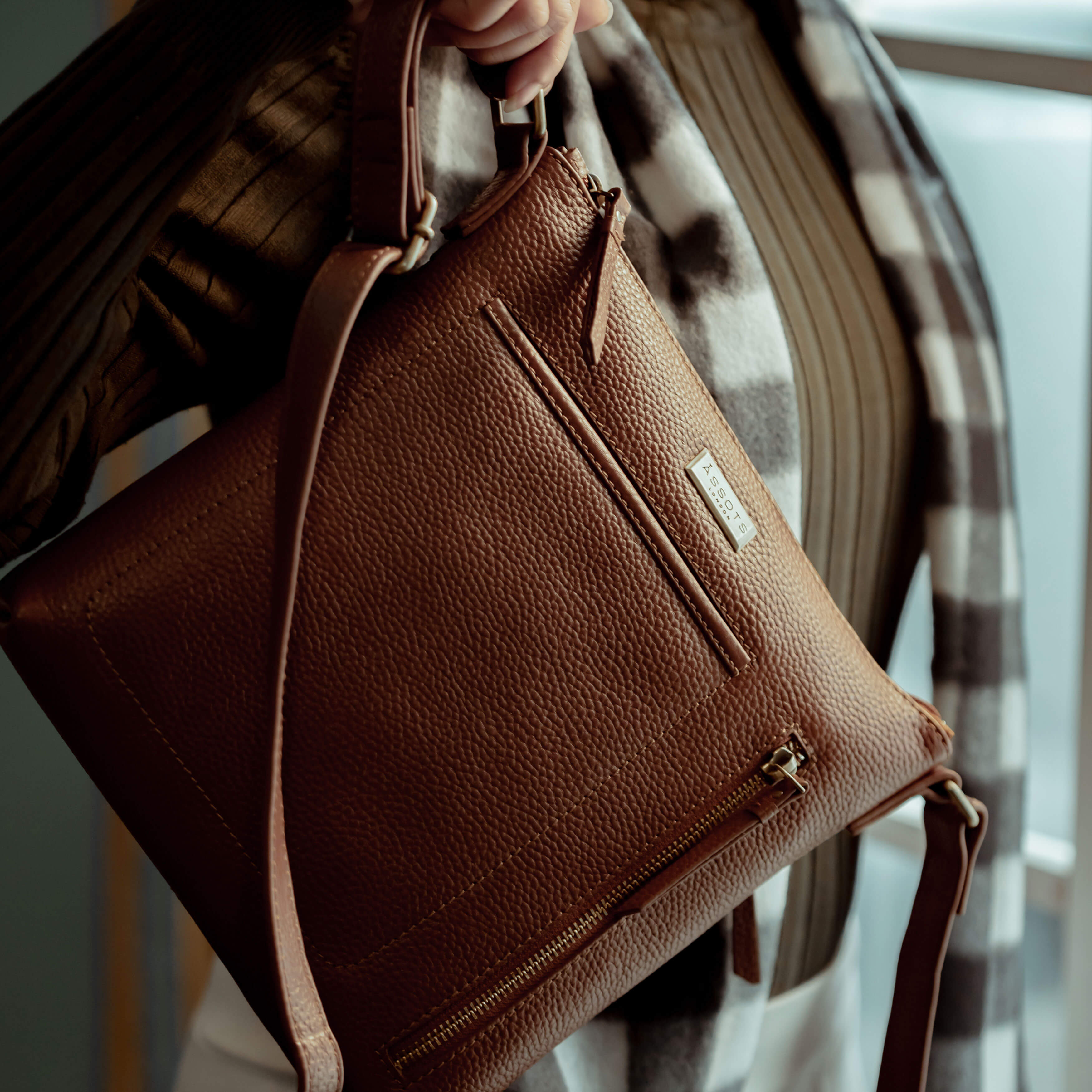 'EDITH' Tan Pebble Grain Leather Crossbody bag