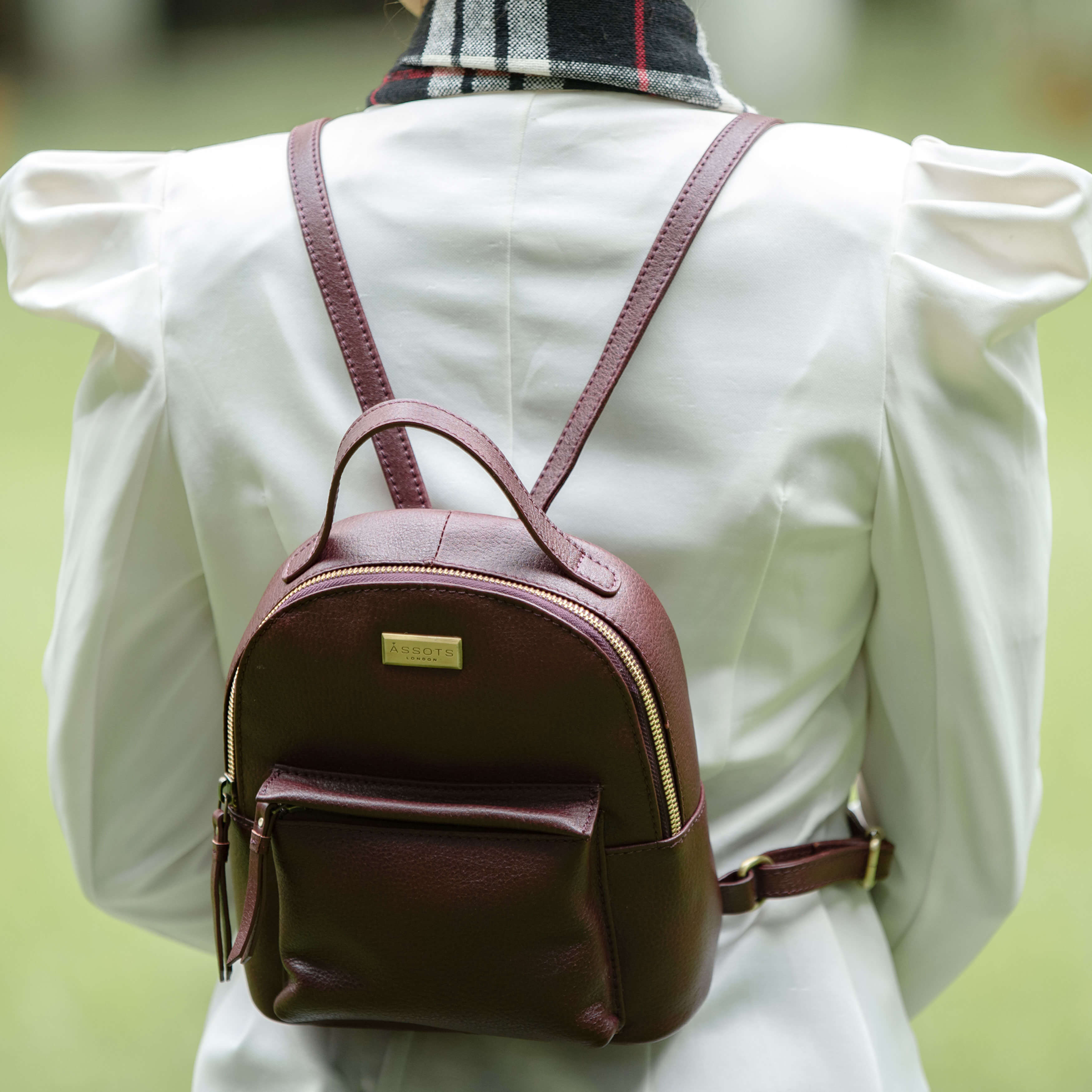'Betty' Burgundy Zip Top Mini Pebble Grain Leather Backpack