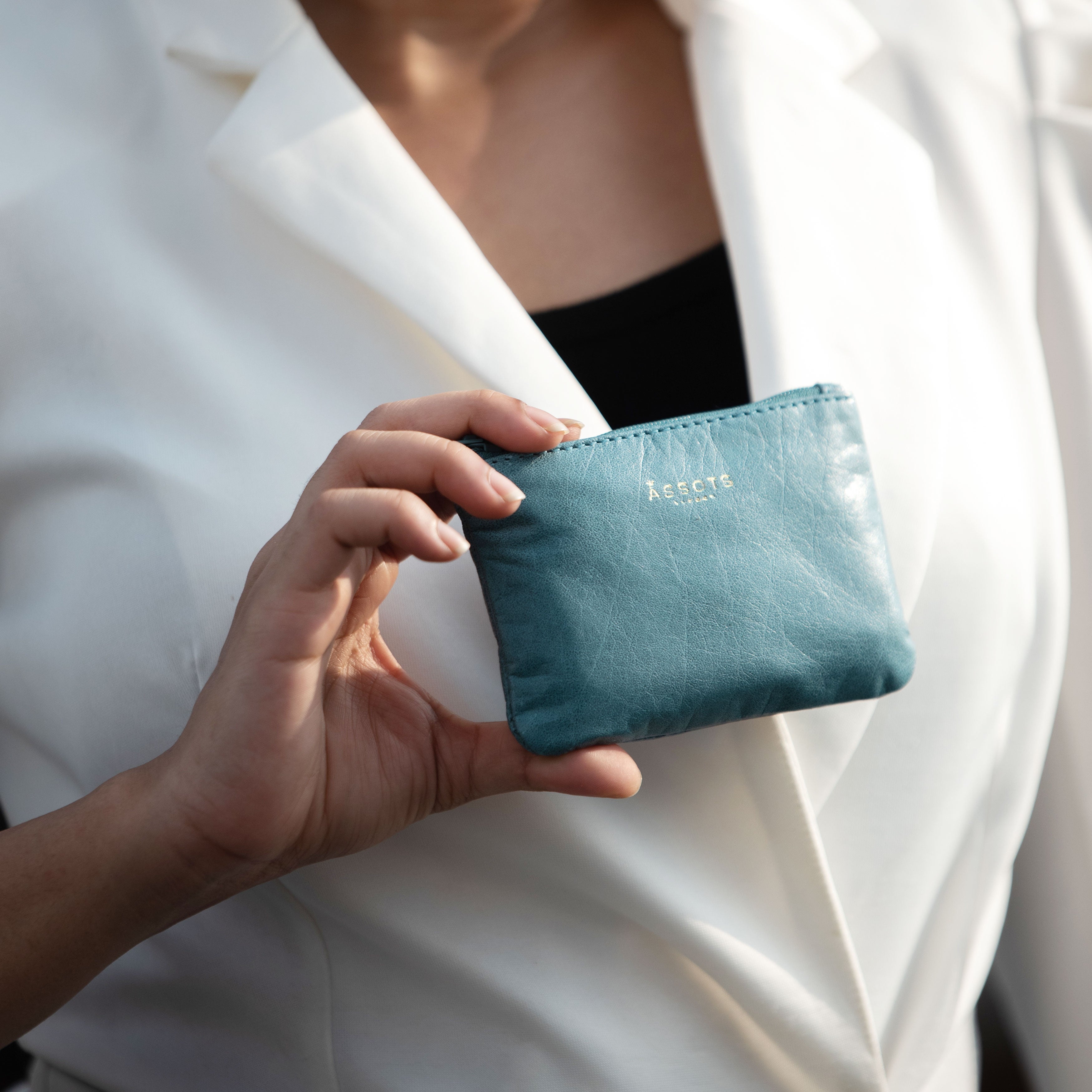 'Poppy' Ocean Blue Full Grain Leather Zip Top Coin Purse