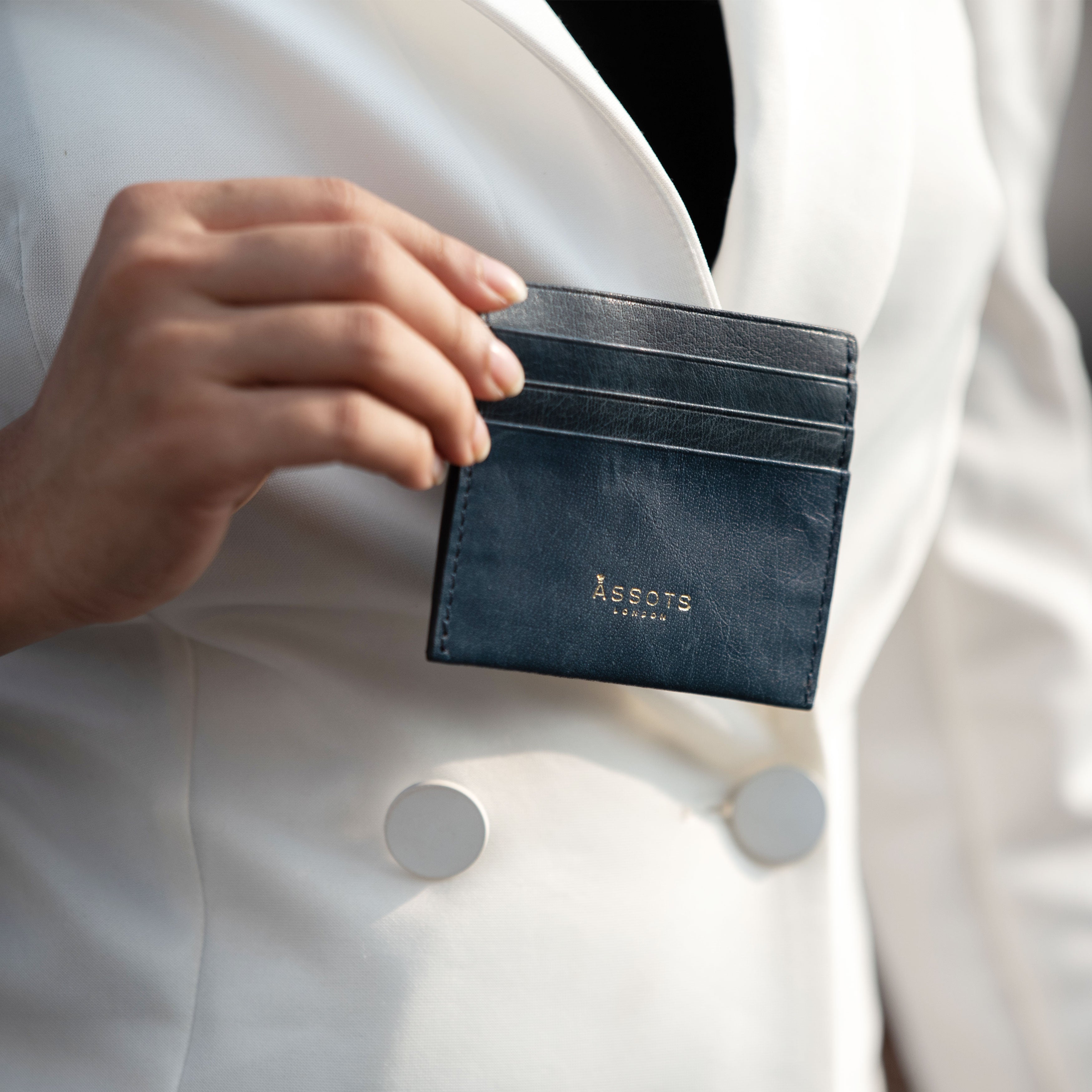 'FANN' Ensign Blue Vintage leather Compact RFID Credit Card Holder
