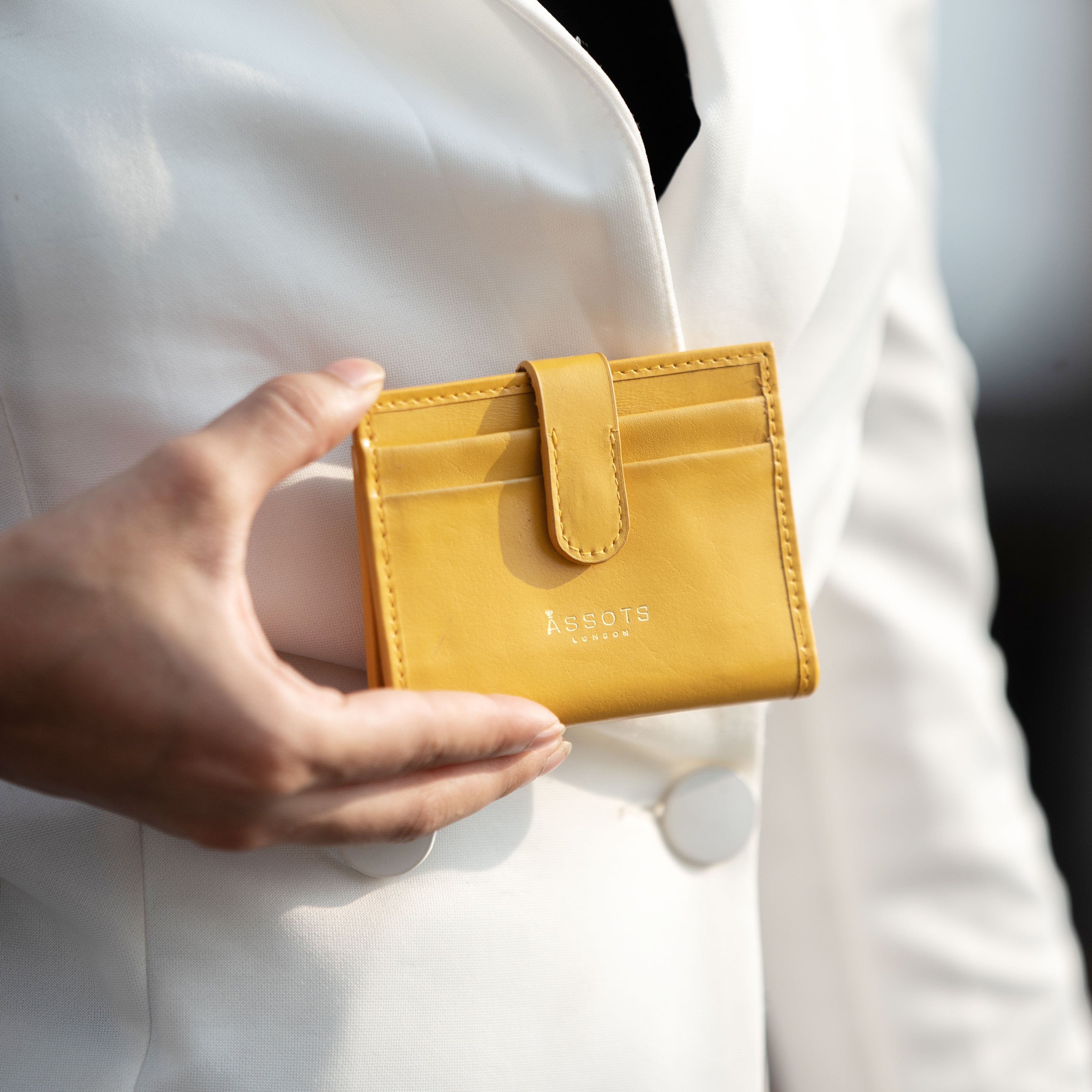 'GROVE' Mustard Smooth RFID Tab-over Leather Credit Card Holder