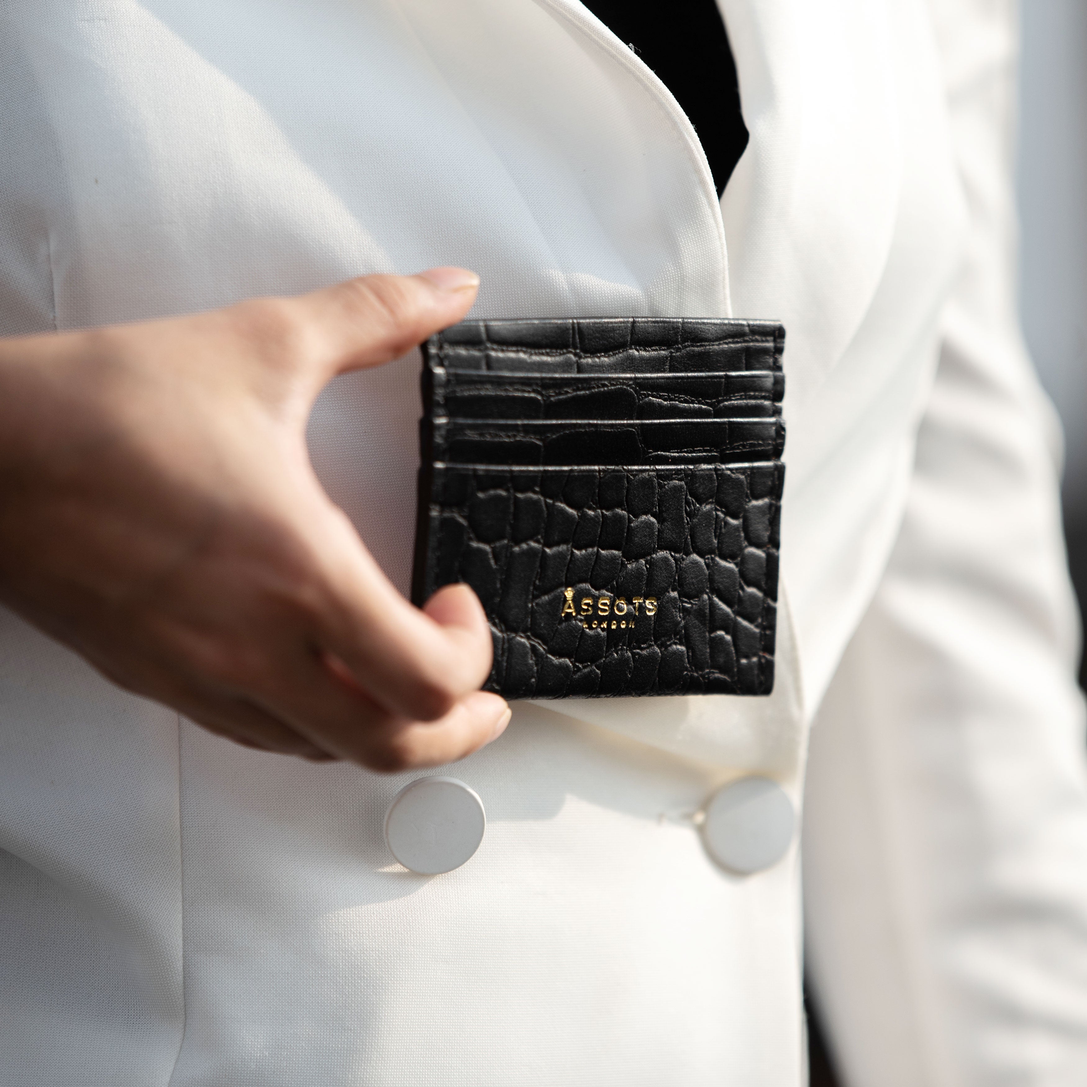 'FANN' Black Croc RFID Leather Credit Card Holder