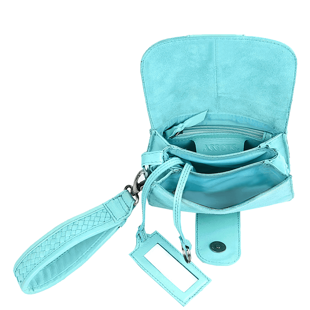 'FLOYD' Turquoise Suede Leather Tab-over Wristlet