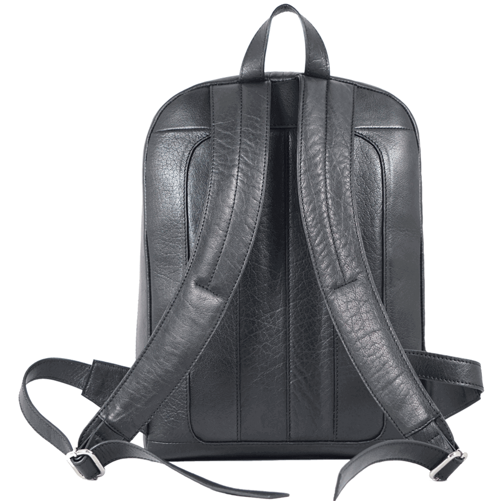 'BAKER' Black Full Grain Leather Double Zip Laptop Backpack