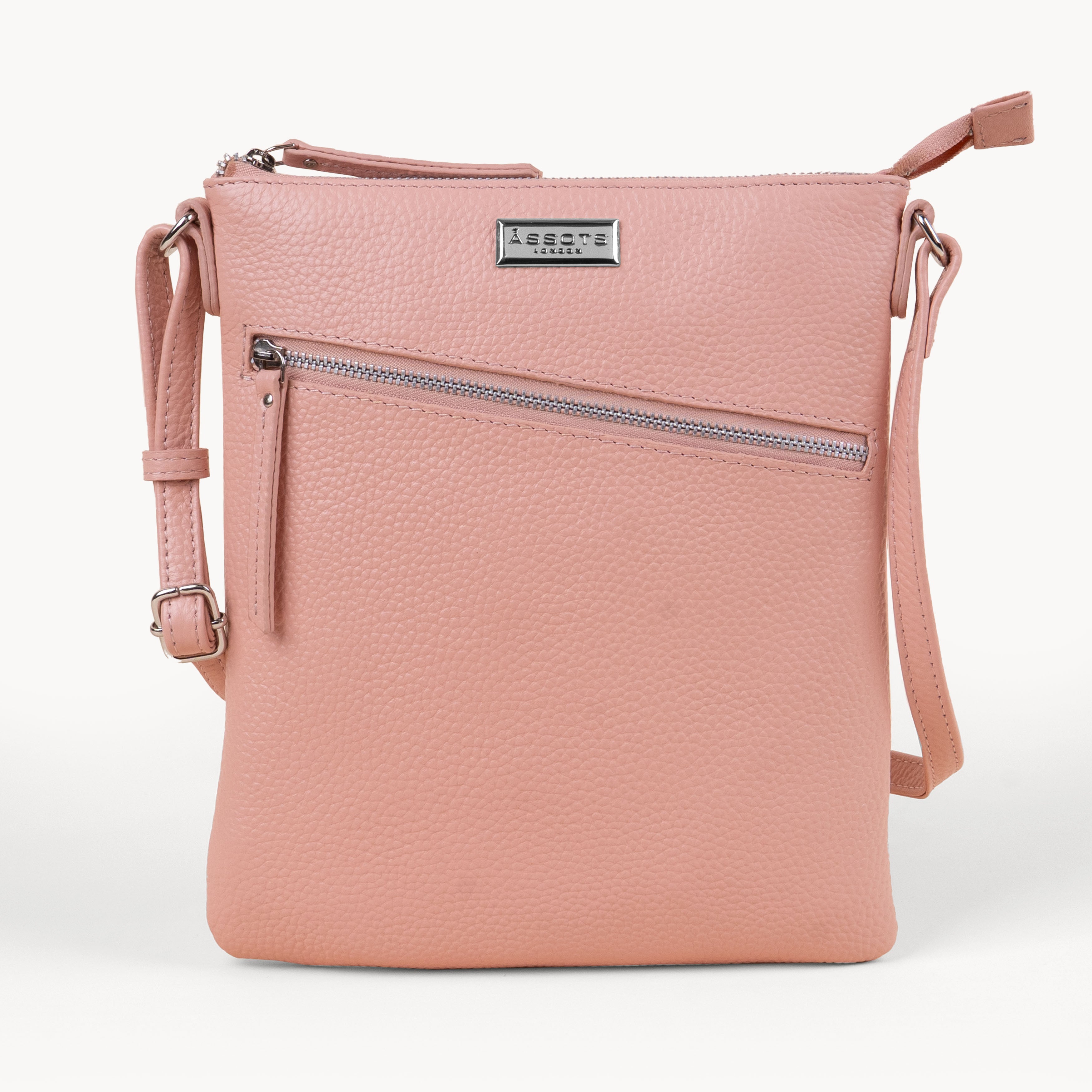 'ROSY' Peach Pebble Grain Real Leather Crossbody Bag