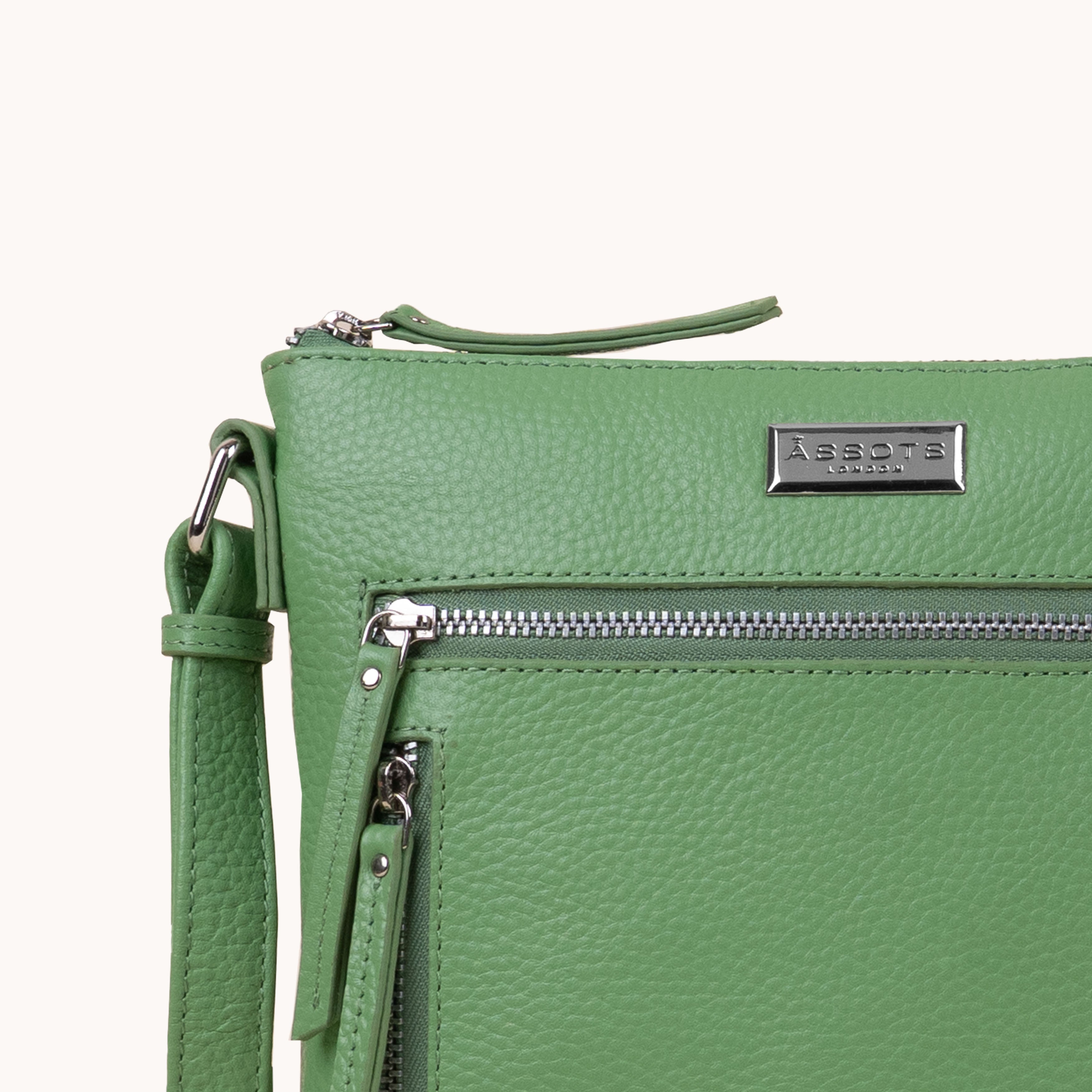 'RUE' Matcha Green Pebble Grain Real Leather Crossbody Bag
