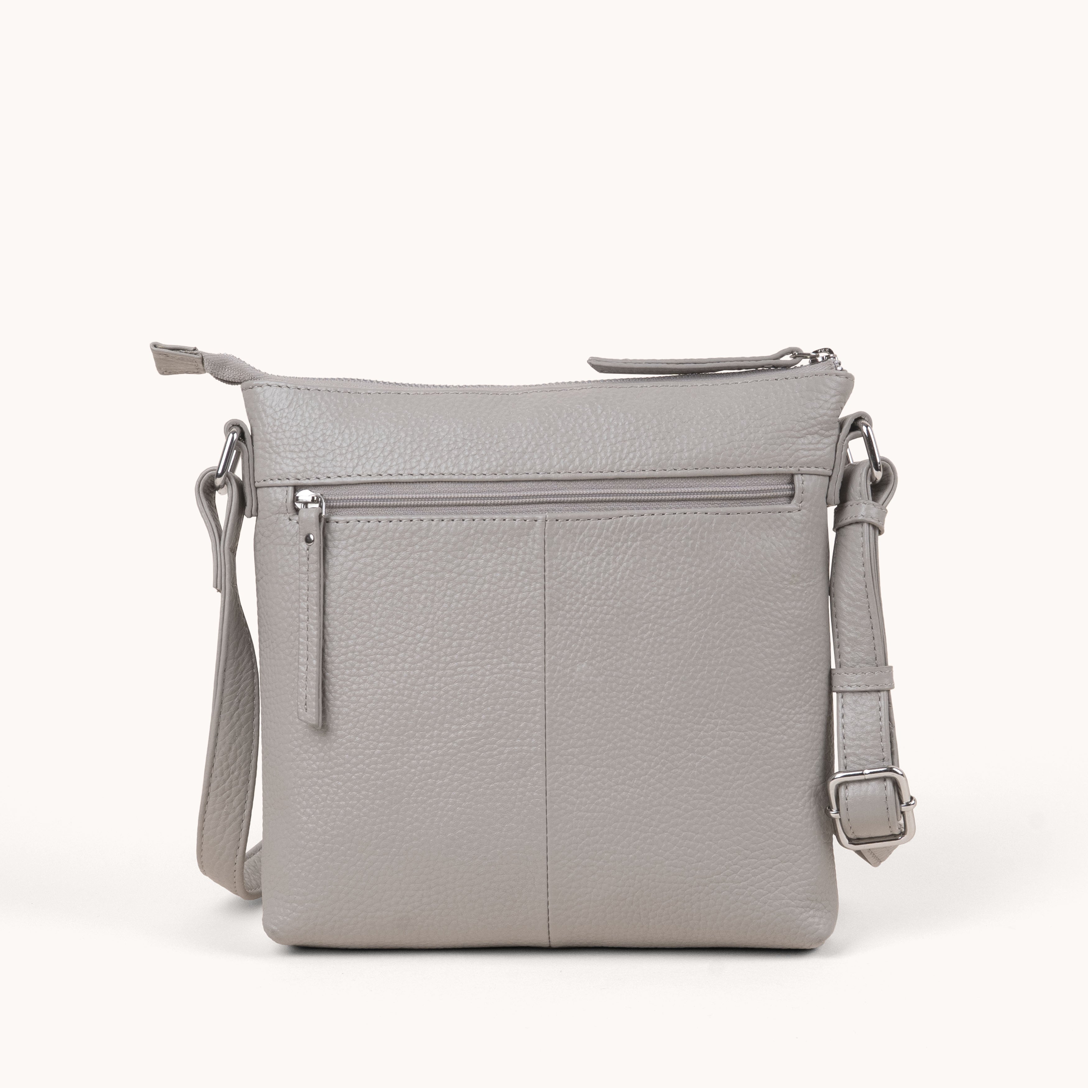 'RUE' Fog Grey Pebble Grain Real Leather Crossbody Bag