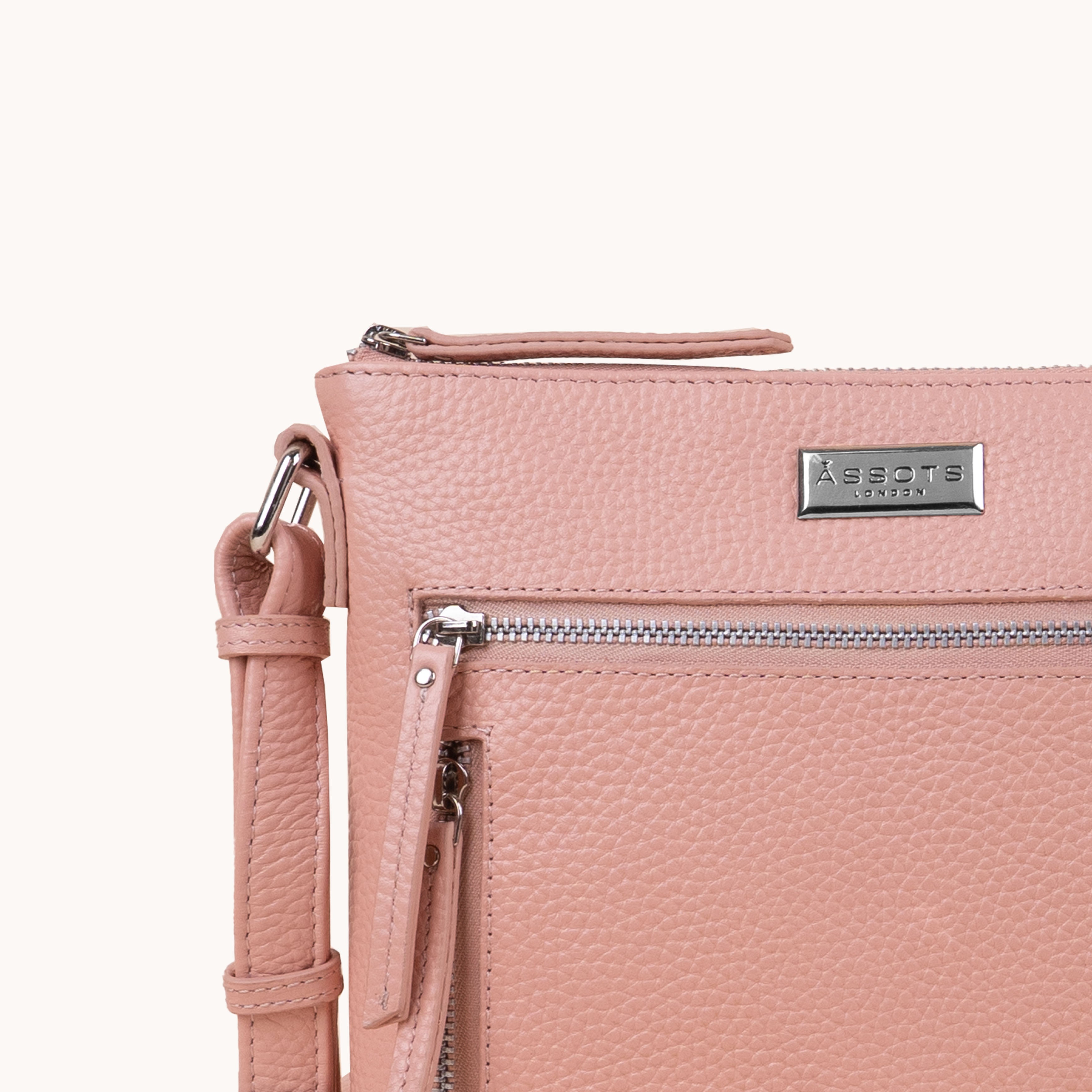 'RUE' Peach Pebble Grain Real Leather Crossbody Bag