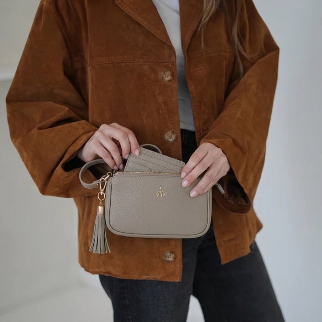 'ROSE' Fog Grey Pebble Grain Real Leather Shoulder Bag