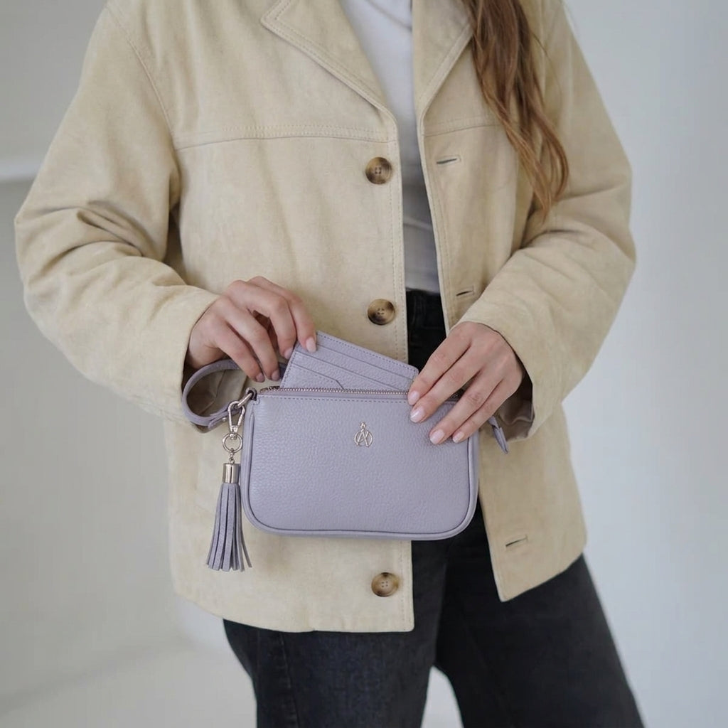 'ROSE' Lilac Pebble Grain Real Leather Shoulder Bag