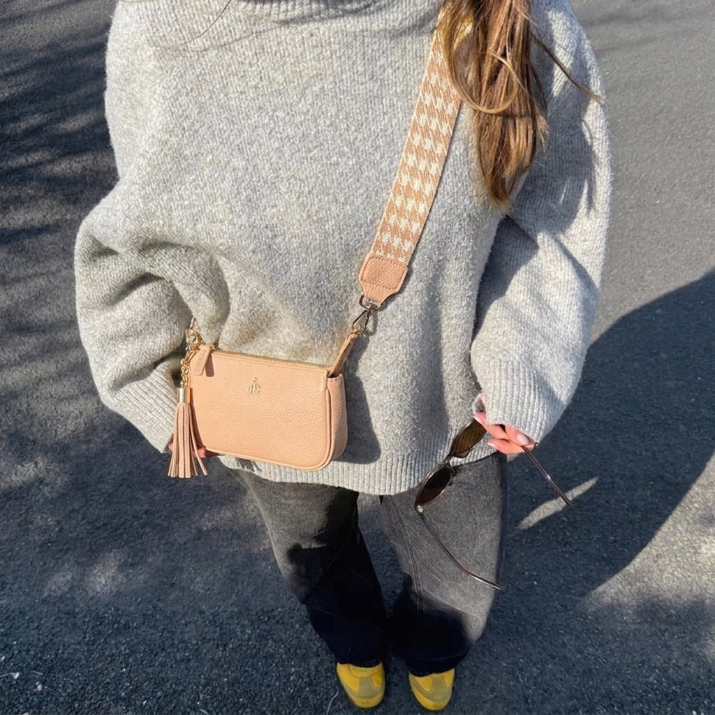 'ROSE' Peach Pebble Grain Real Leather Shoulder Bag