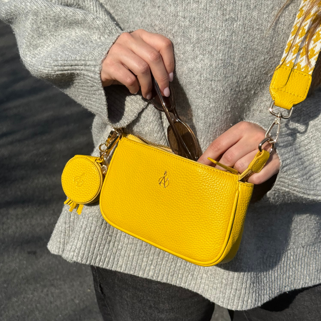 'ROSE' Sunflower Pebble Grain Real Leather Shoulder Bag