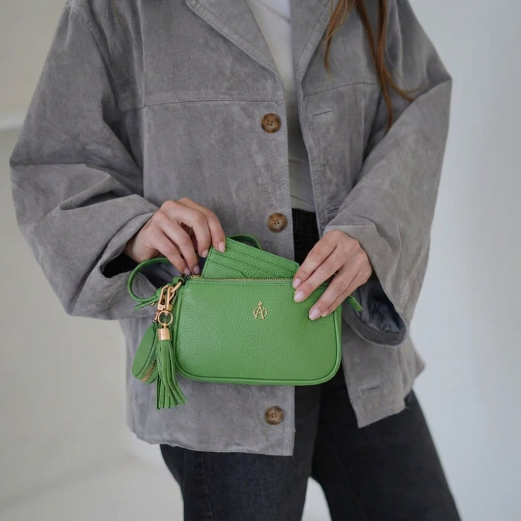 'ROSE' Matcha Green Pebble Grain Real Leather Shoulder Bag