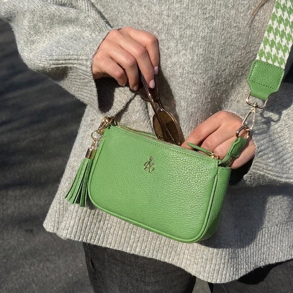 'ROSE' Matcha Green Pebble Grain Real Leather Shoulder Bag