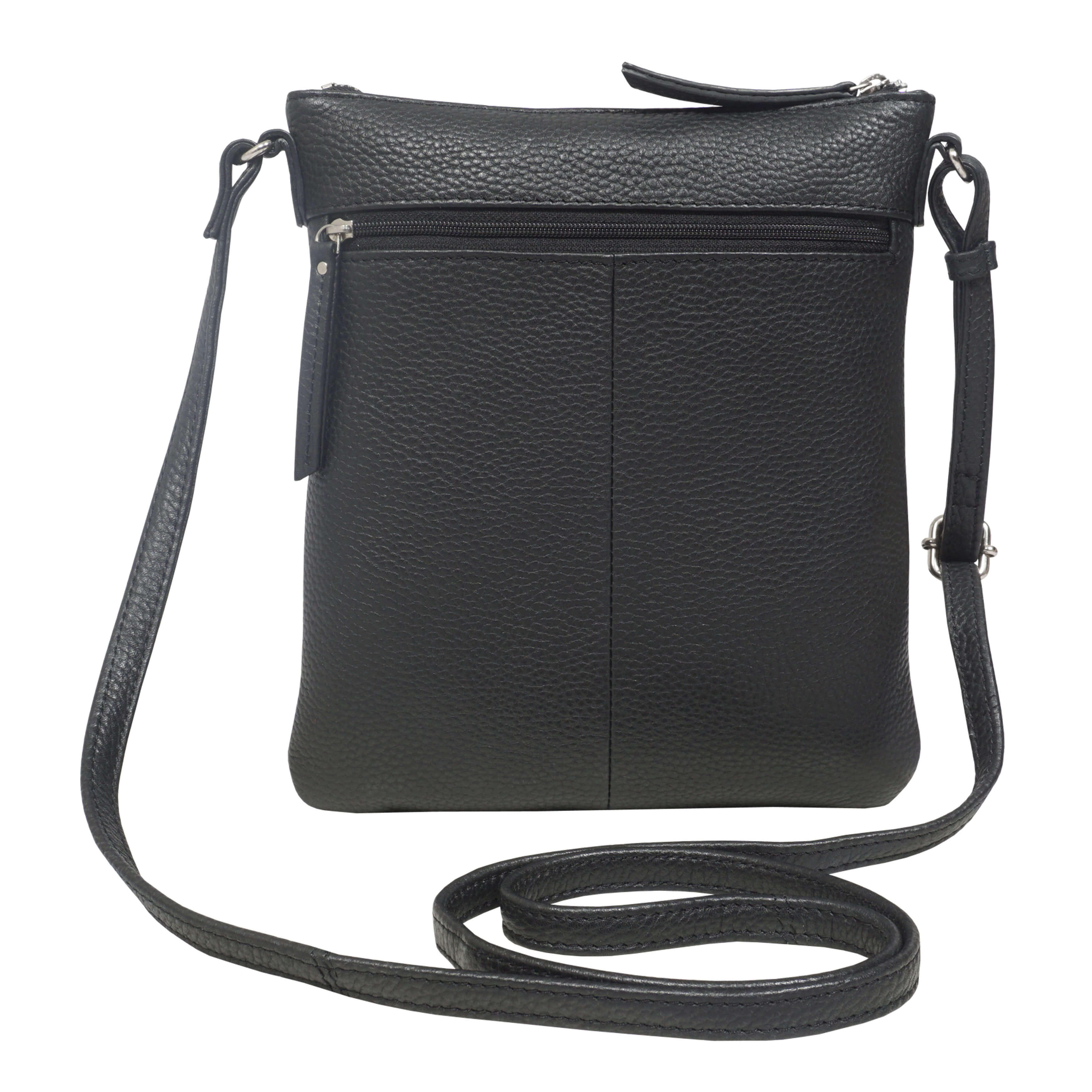 'ROSY' Black Pebble Grain Soft Real Leather Crossbody Bag