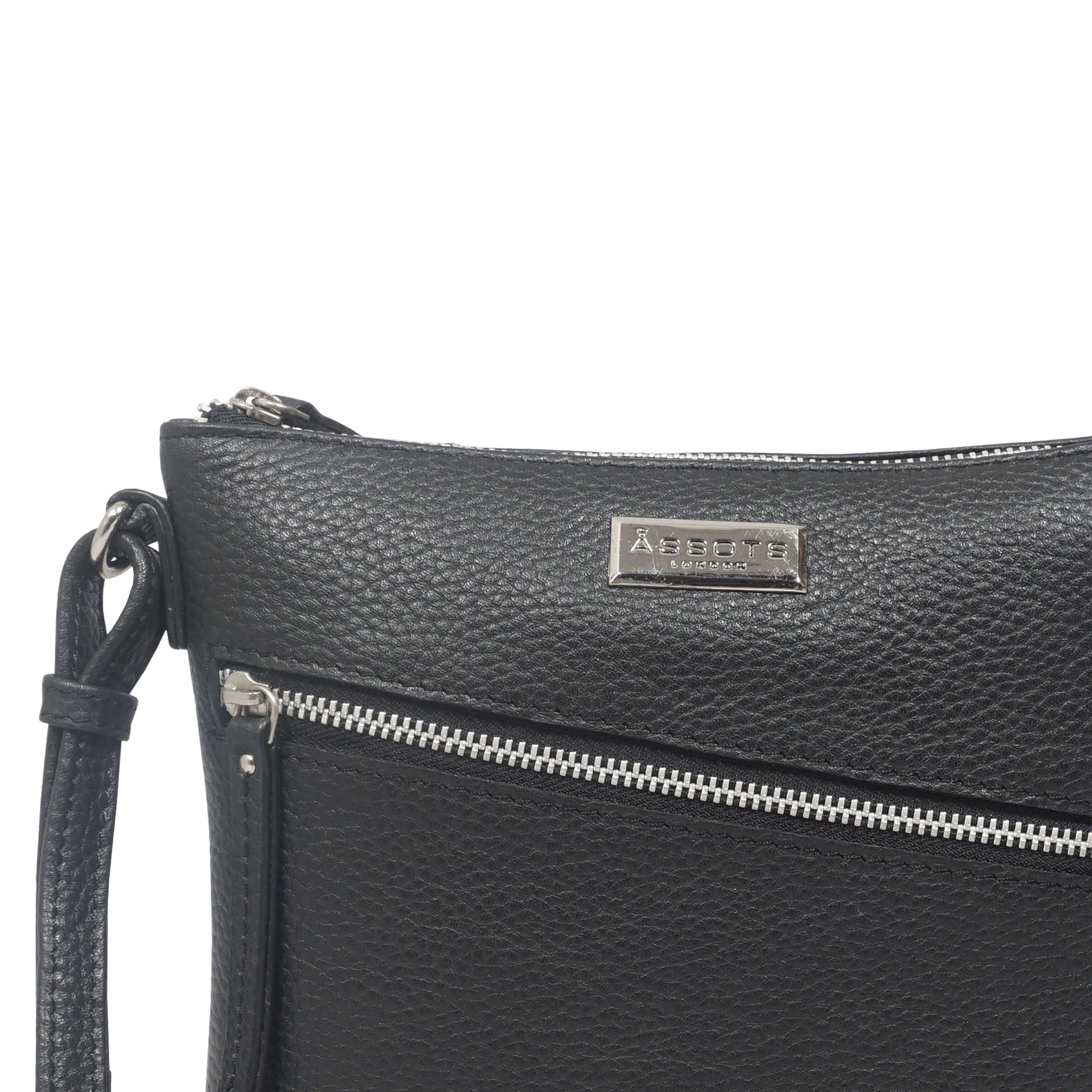 'ROSY' Black Pebble Grain Soft Real Leather Crossbody Bag