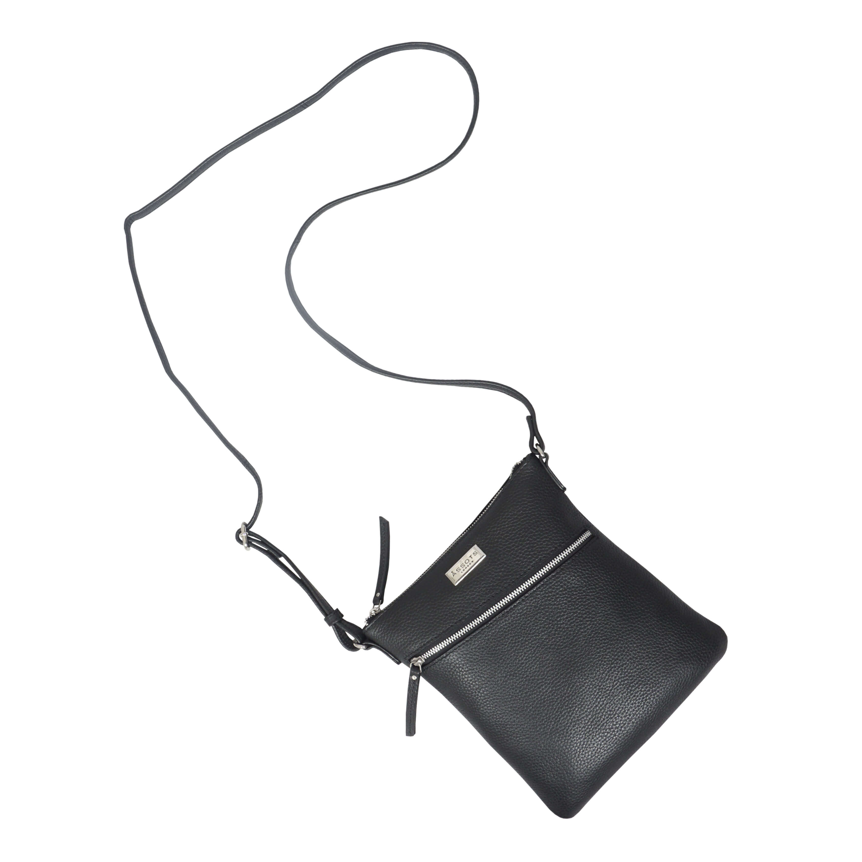 'ROSY' Black Pebble Grain Soft Real Leather Crossbody Bag