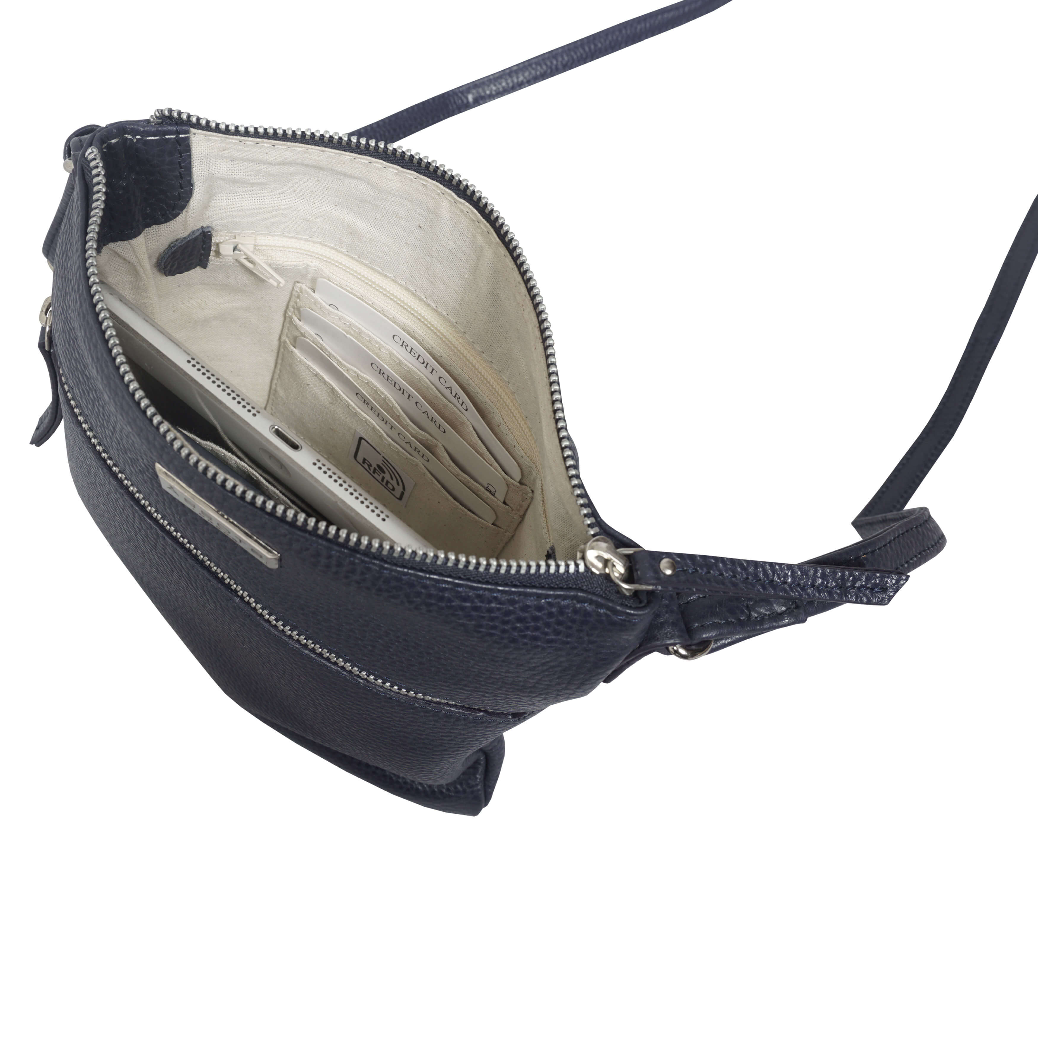 'ROSY' Navy Pebble Grain Soft Real Leather Crossbody Bag