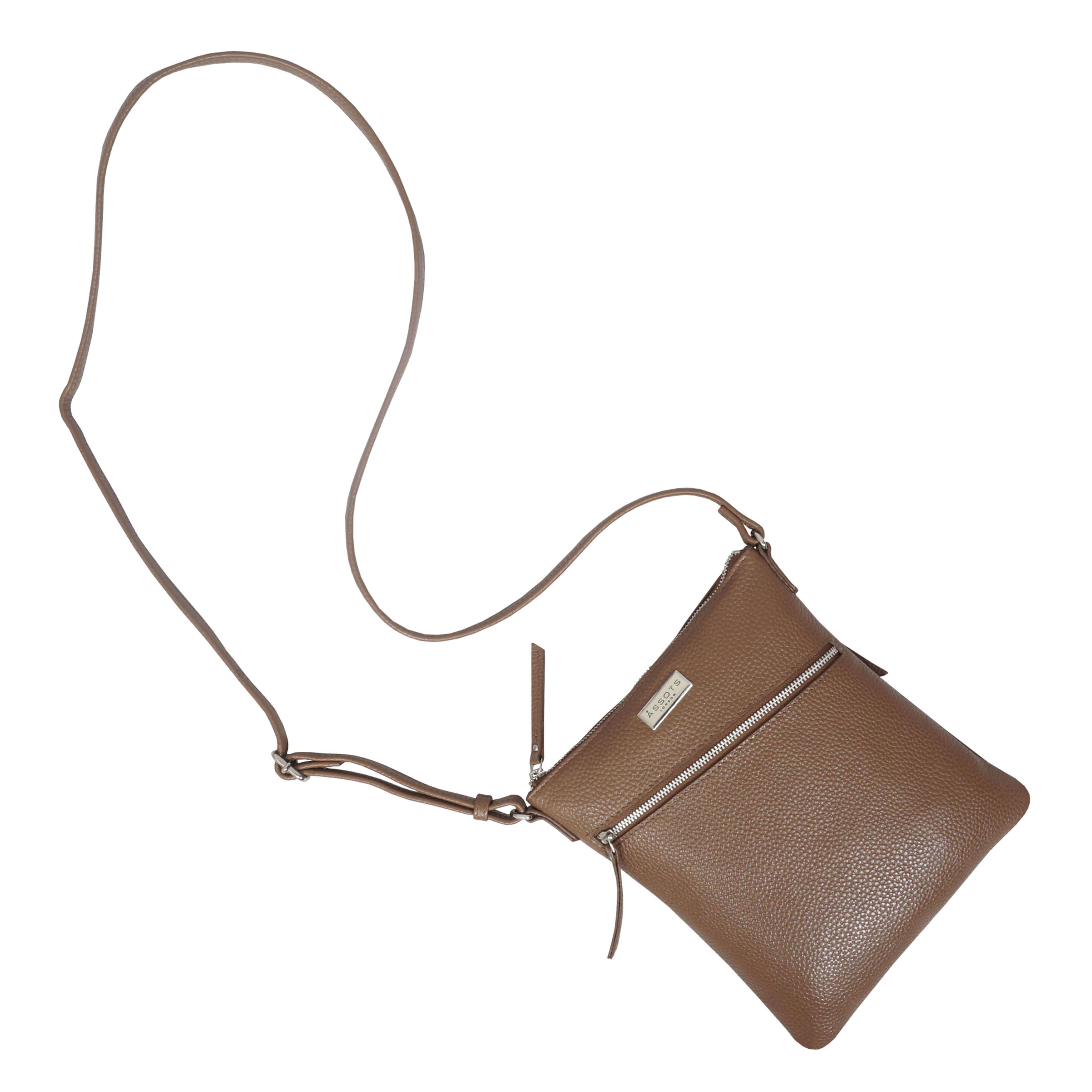 'ROSY' Tan Pebble Grain Soft Real Leather Crossbody Bag