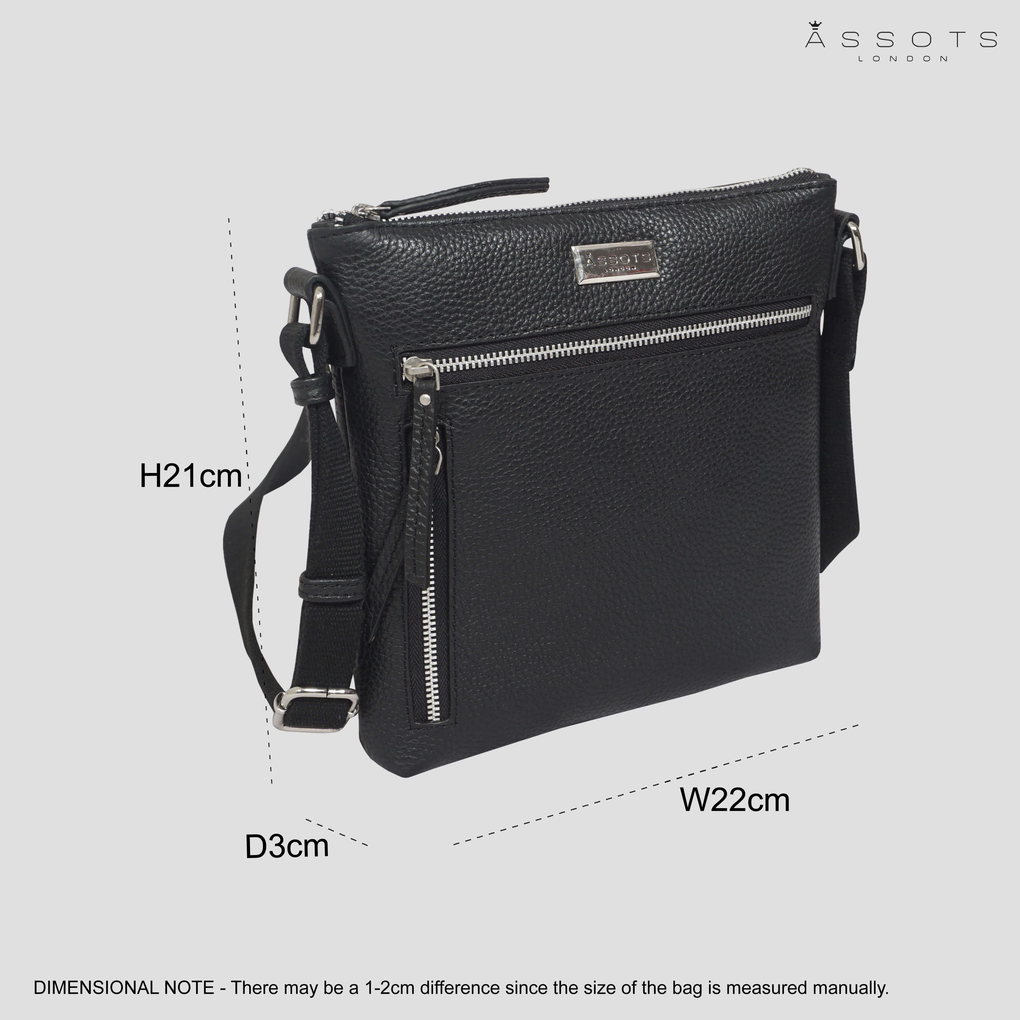 'RUE' Black Pebble Grain Real Leather Crossbody Bag