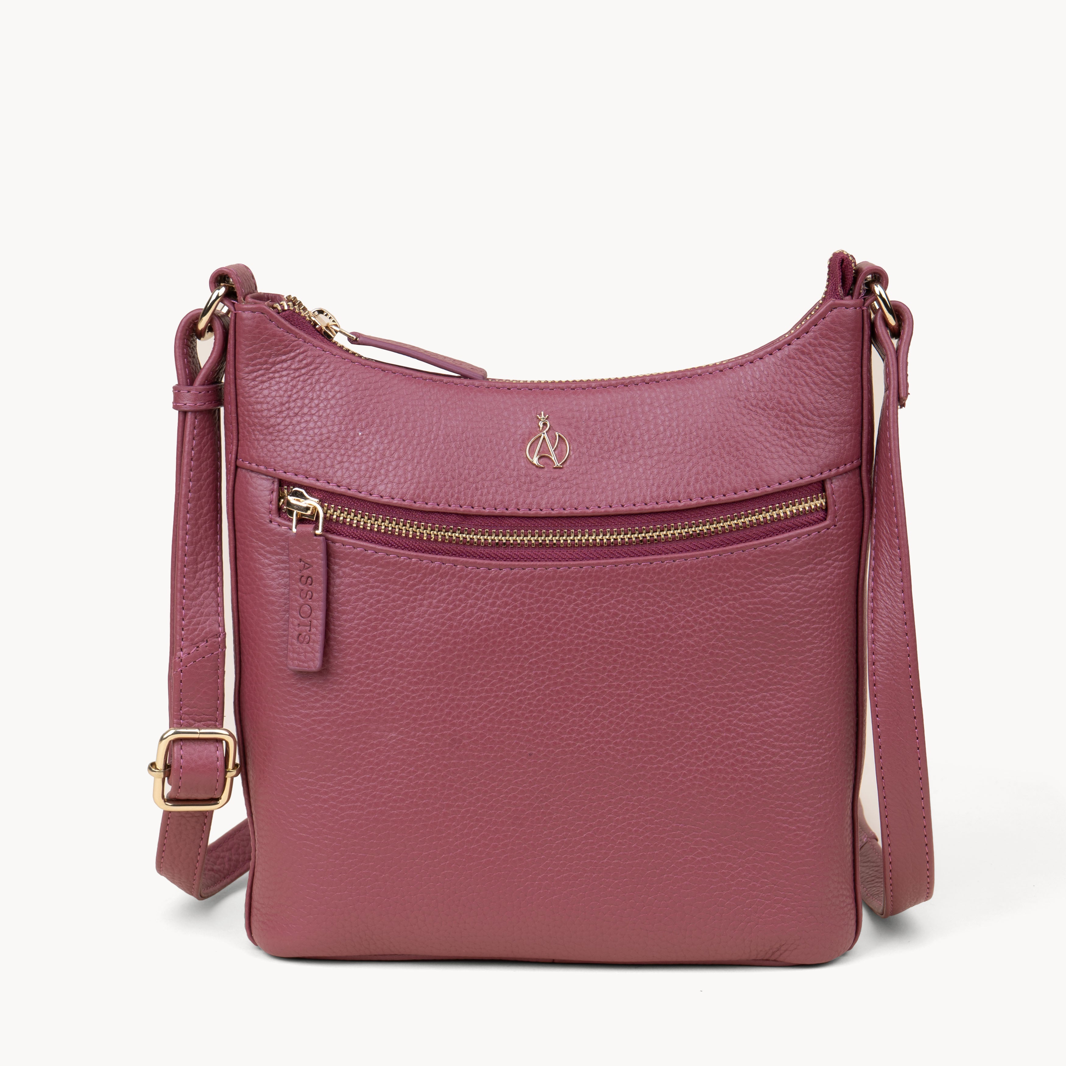 'SALLY' Carmine Pink Pebble Grain Real Leather Crossbody Bag