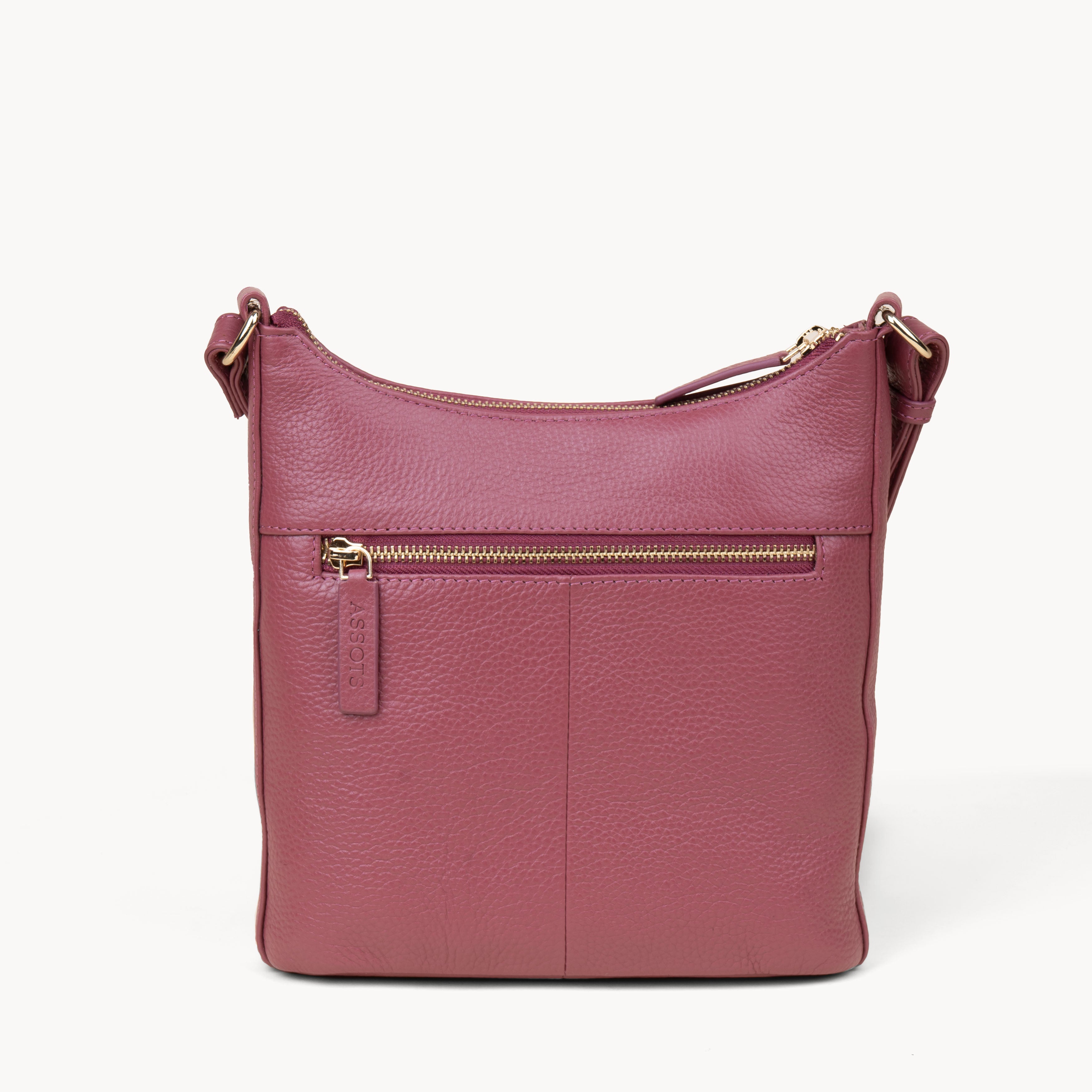 'SALLY' Carmine Pink Pebble Grain Real Leather Crossbody Bag