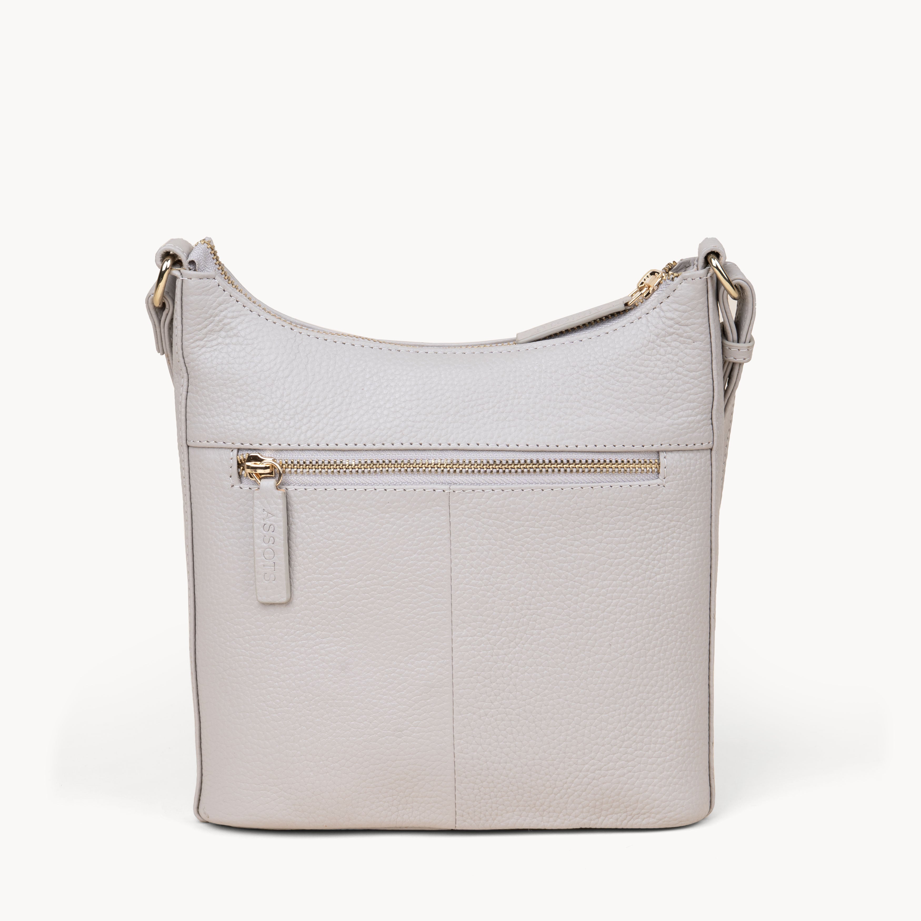 'SALLY' Ice Grey Pebble Grain Real Leather Crossbody Bag