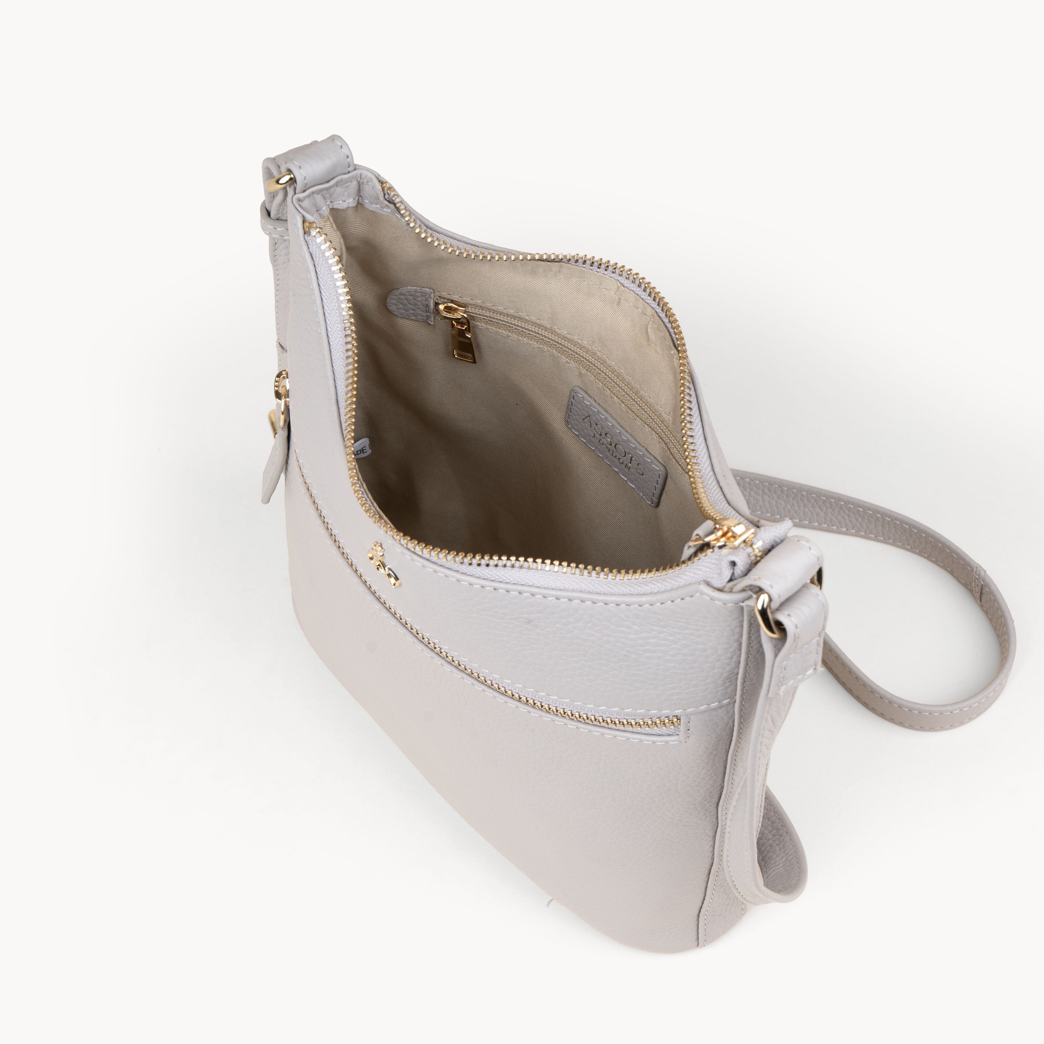 'SALLY' Ice Grey Pebble Grain Real Leather Crossbody Bag