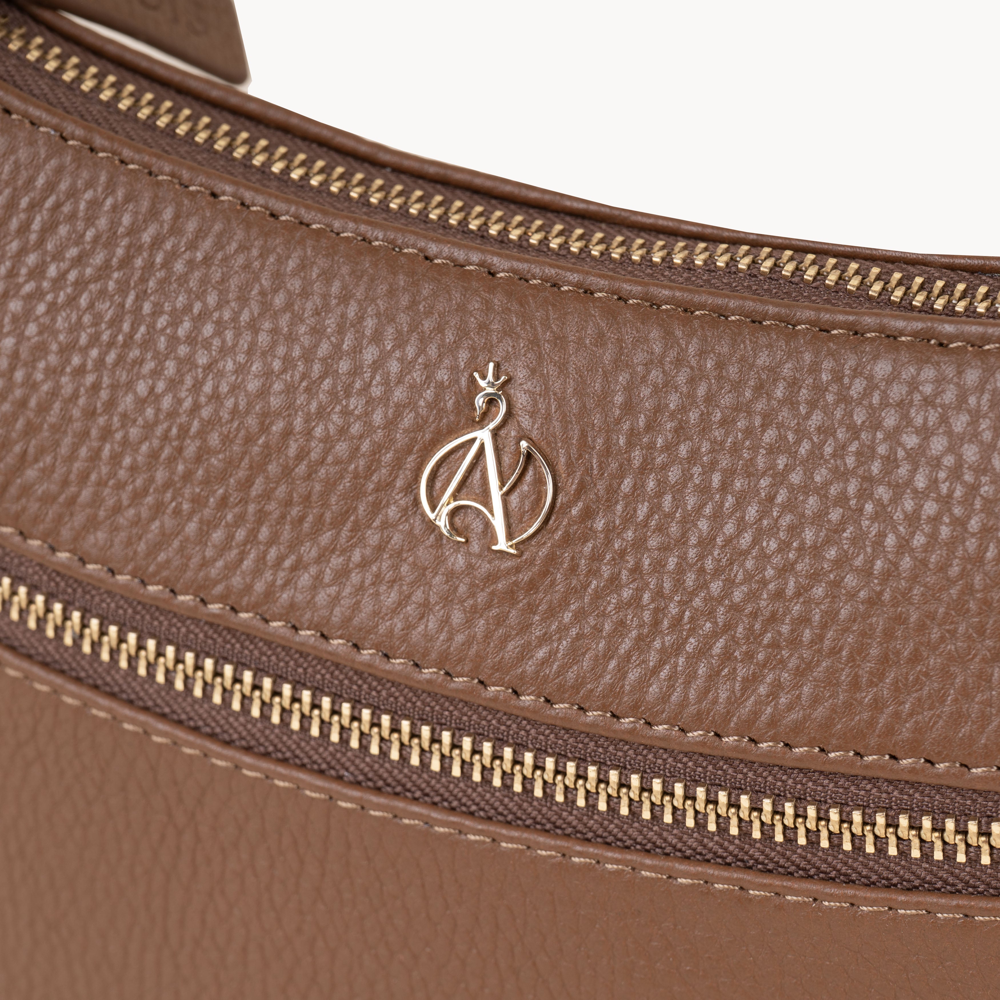 'SALLY' Tan Pebble Grain Real Leather Crossbody Bag