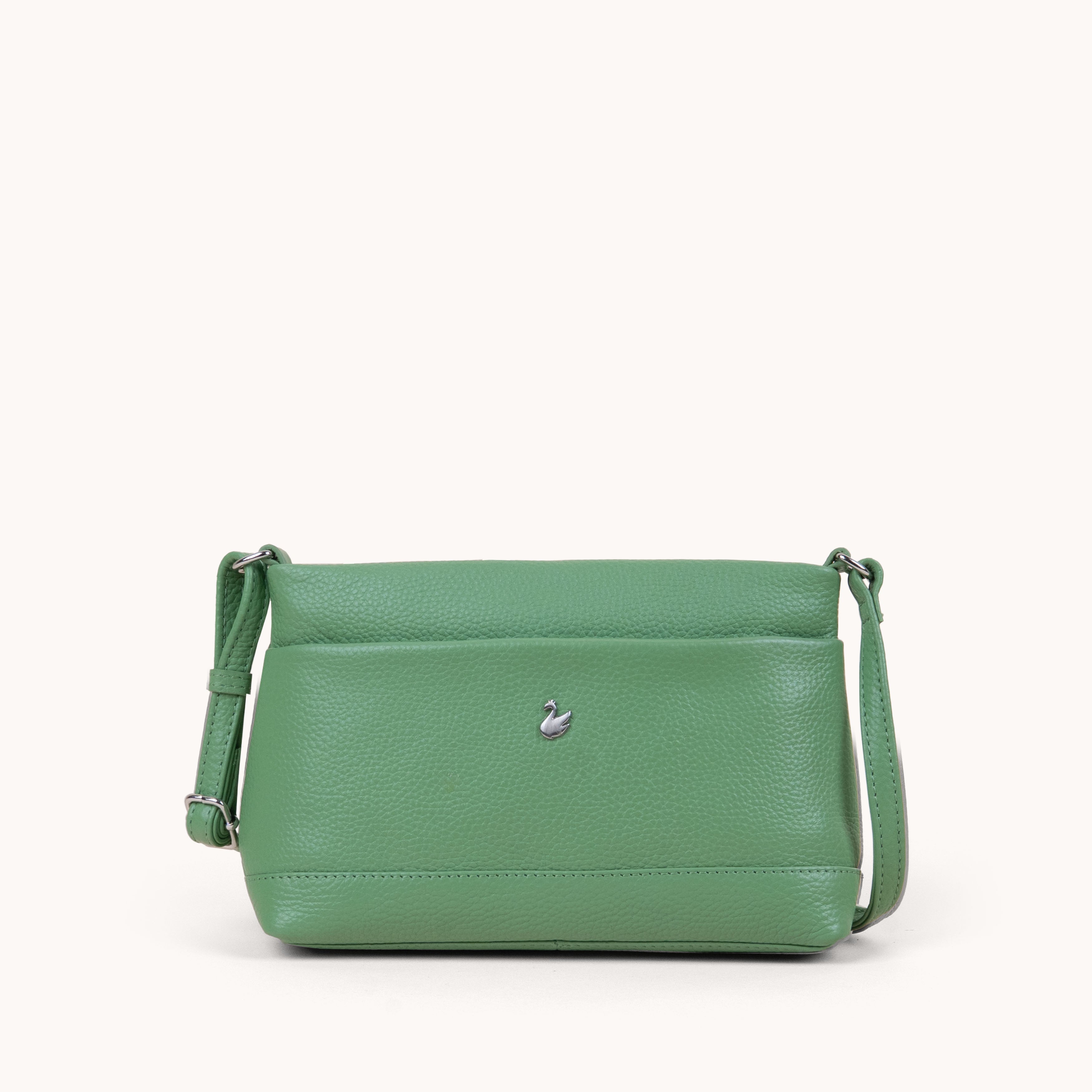 'SANDRA' Matcha Green Pebble Grain Real Leather Crossbody Bag
