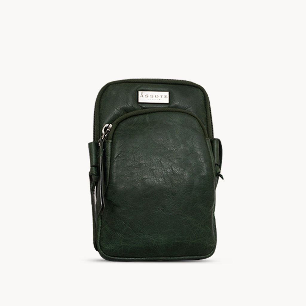 'SARAH' Tree Top Green Vintage Natural Grain Leather Mini Crossbody Bag