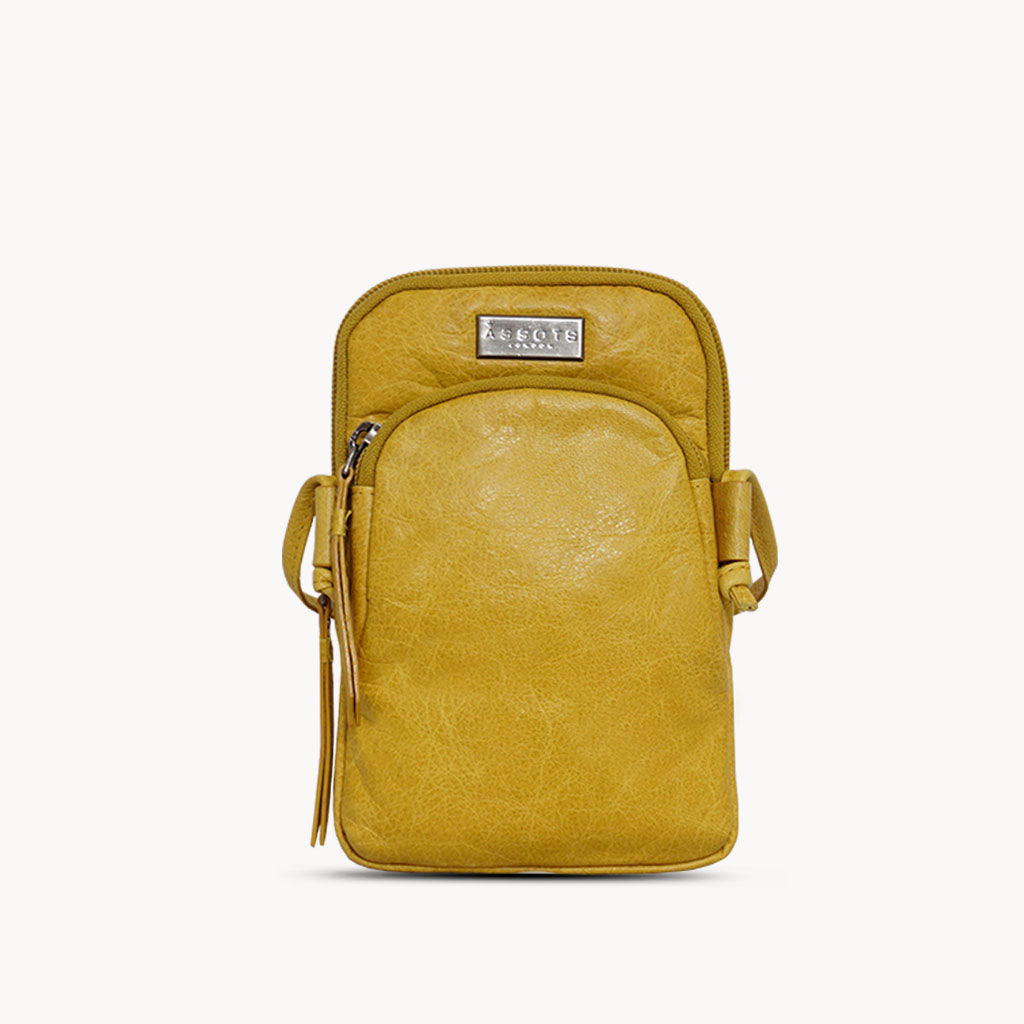 'SARAH' Yellow Vintage Natural Grain Leather Mini Crossbody Bag