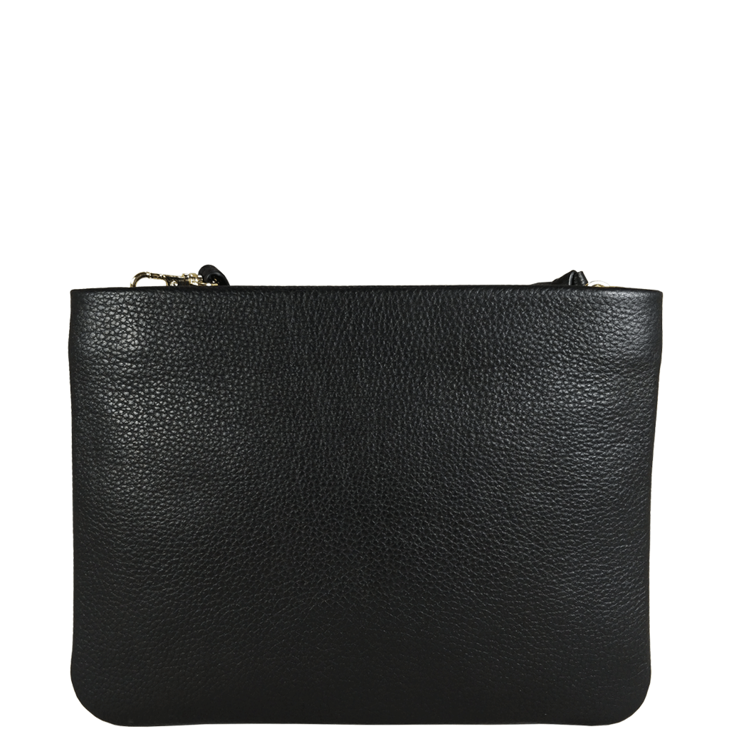 'SOPHIA' Black Pebble Grain Zip Top Leather Crossbody Bag