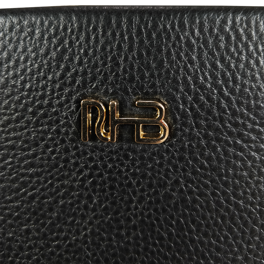 'SOPHIA' Black Pebble Grain Zip Top Leather Crossbody Bag