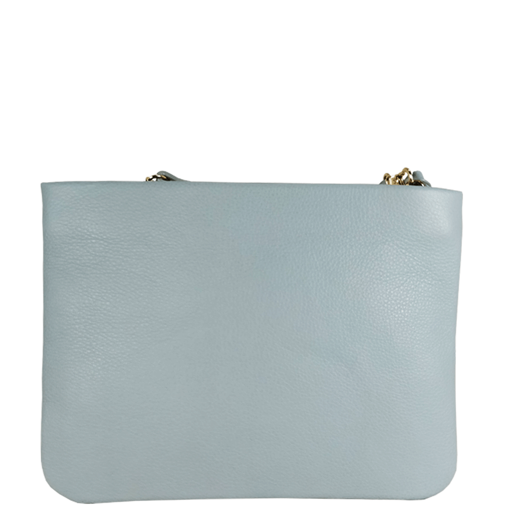 'SOPHIA' Cameo Blue Pebble Grain Zip Top Leather Crossbody Bag