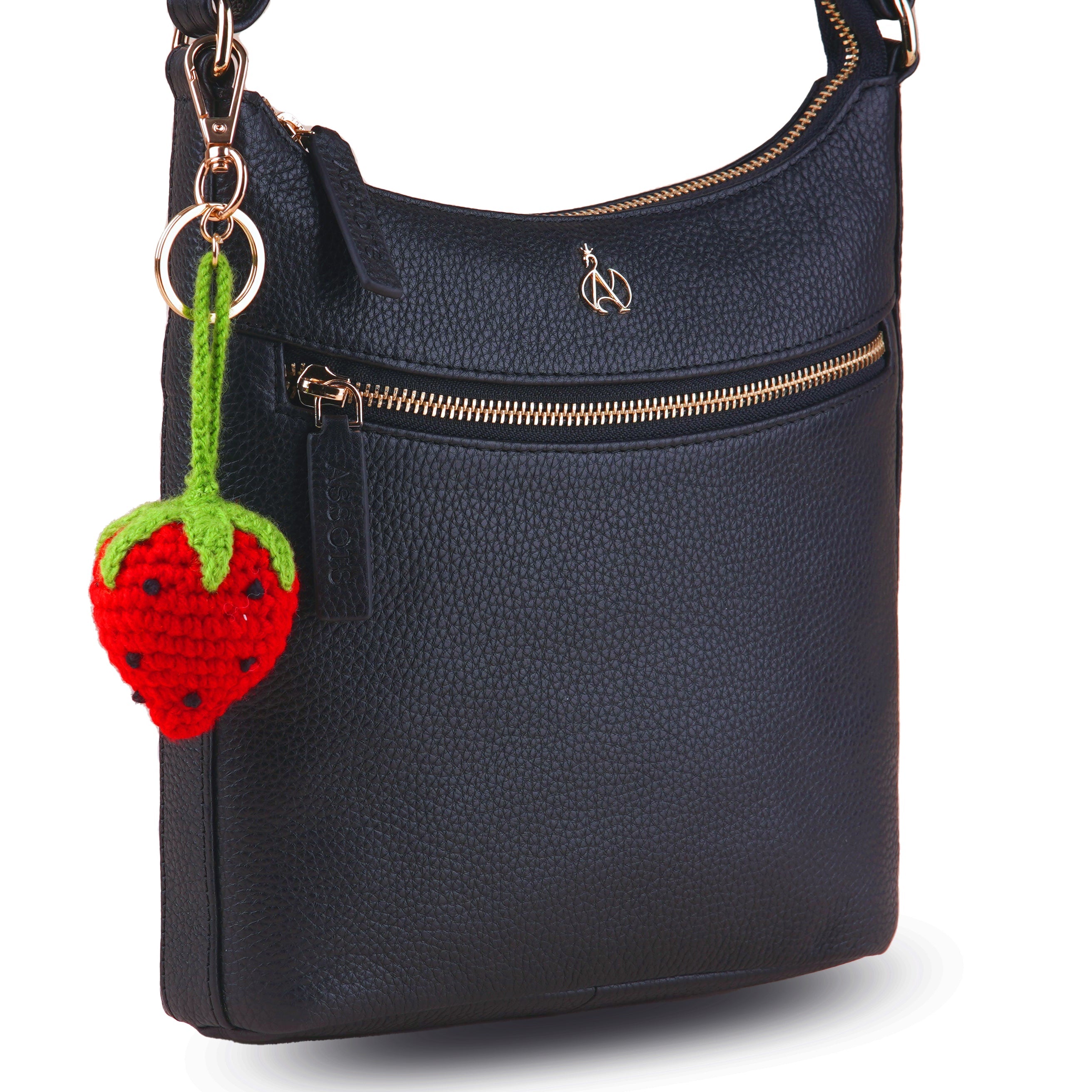 The Strawberry Hand Crochet Gold Charm Keyring