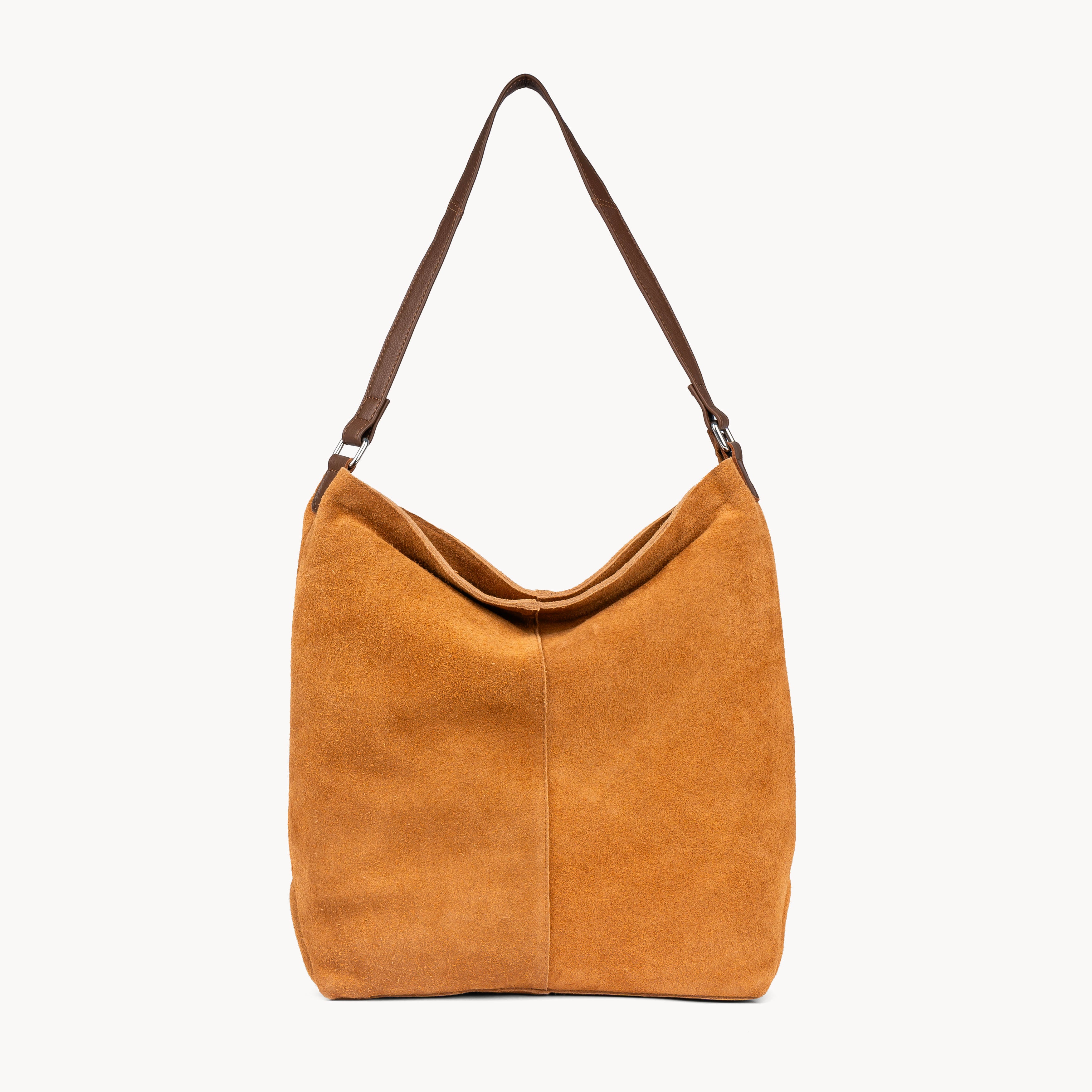 'TINA' Tan Suede Real Leather Unlined Slouchy Shopper Tote Bag