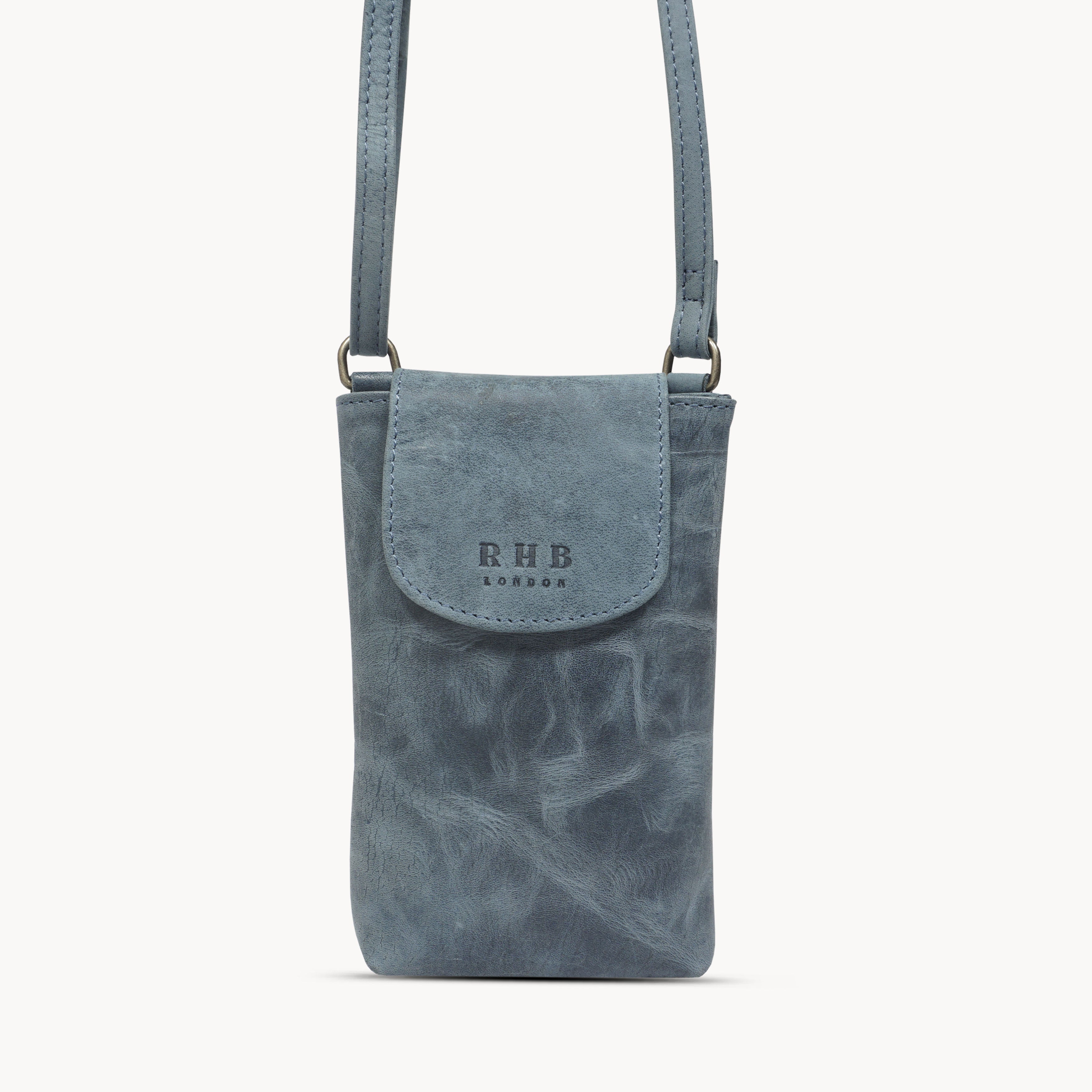 'THEA' Denim Distressed Real Leather Mobile Phone Crossbody Bag