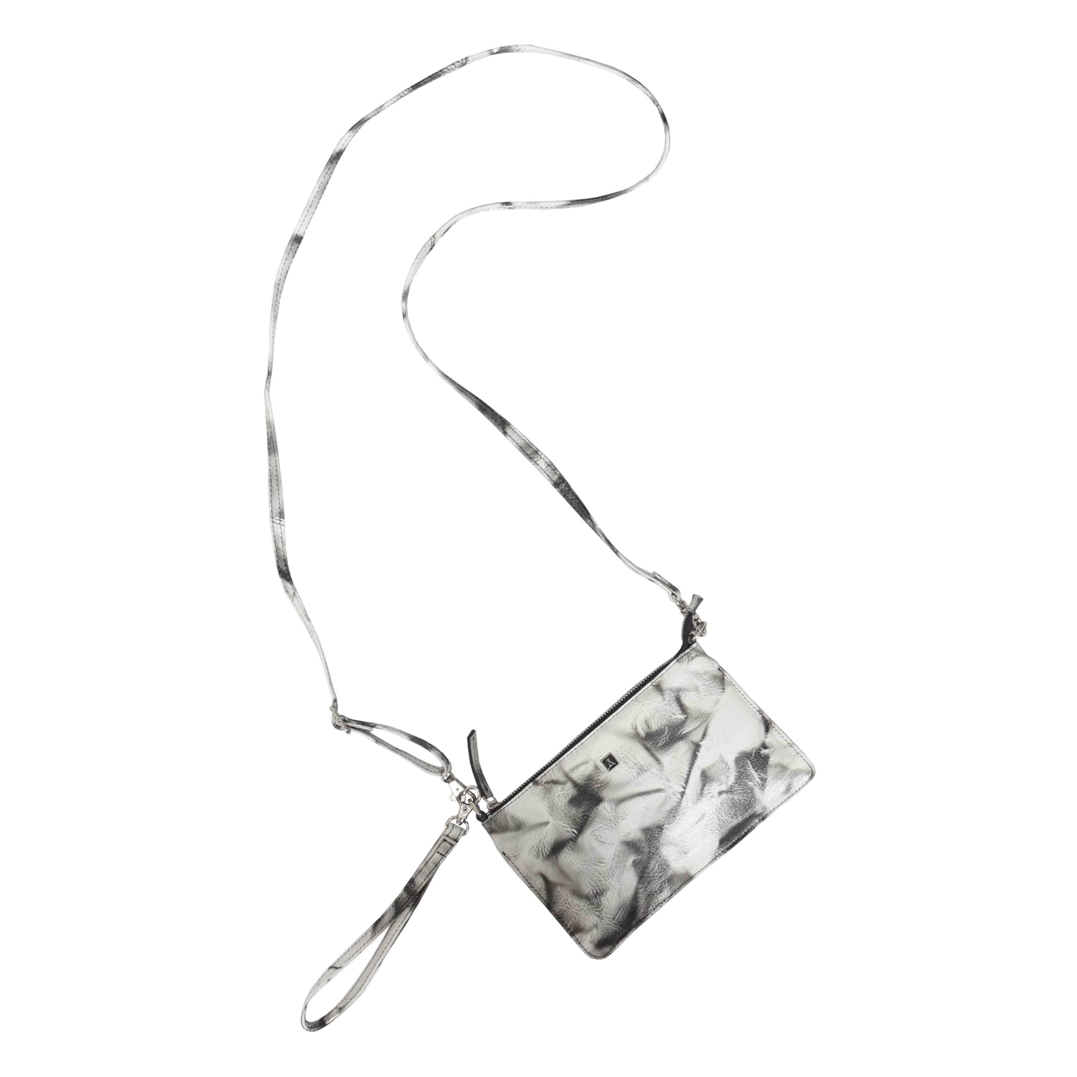 'TODD' Black & White Tie Dye Real Leather Crossbody Wristlet Bag