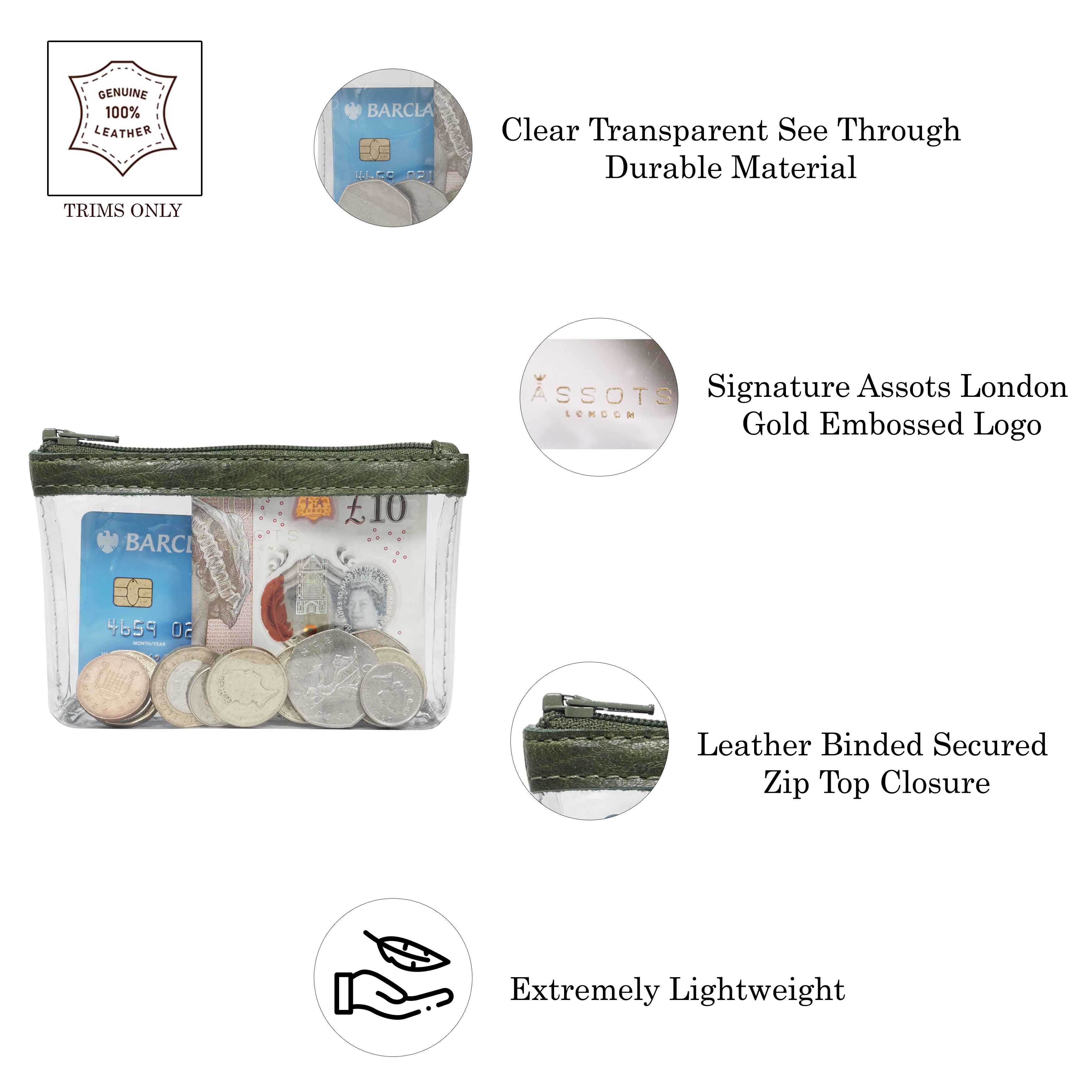 'DINAH' Transparent Zip Top Tree Top Green Coin Purse