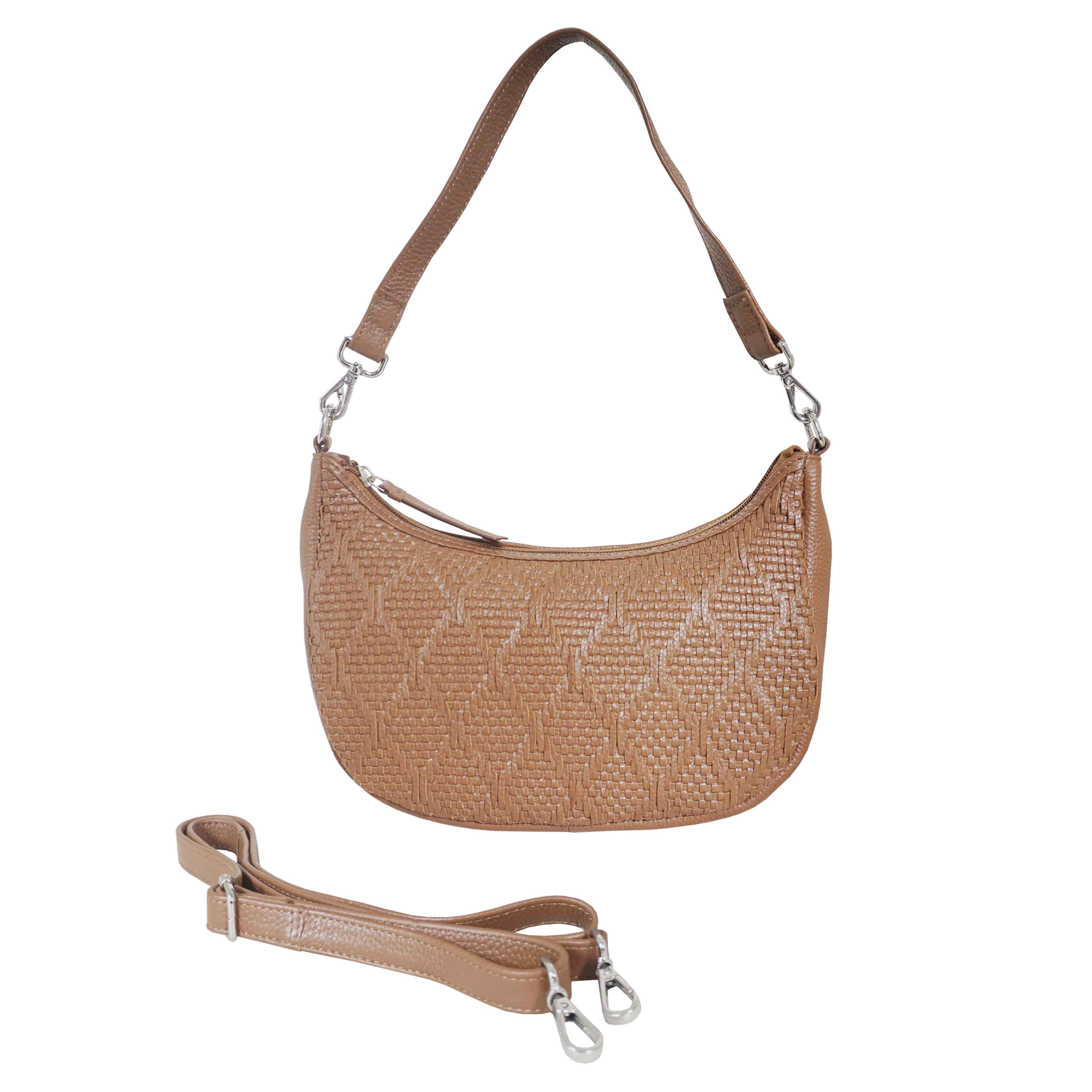 'Wonder Weave' Dark Tan Real Leather Woven Designer Shoulder Crossbody Bag