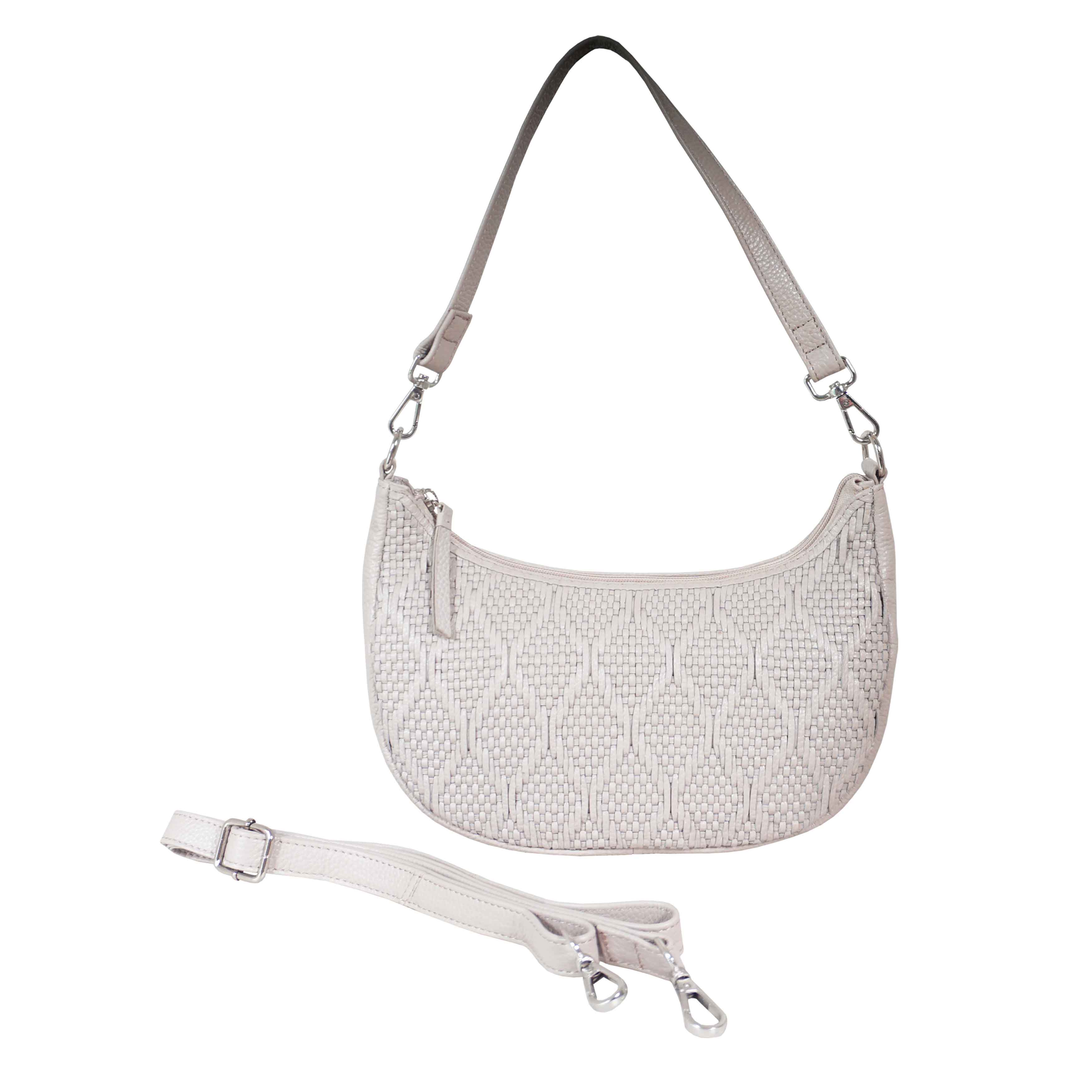 'Wonder Weave' Nude Pink Real Leather Woven Designer Shoulder Crossbody Bag