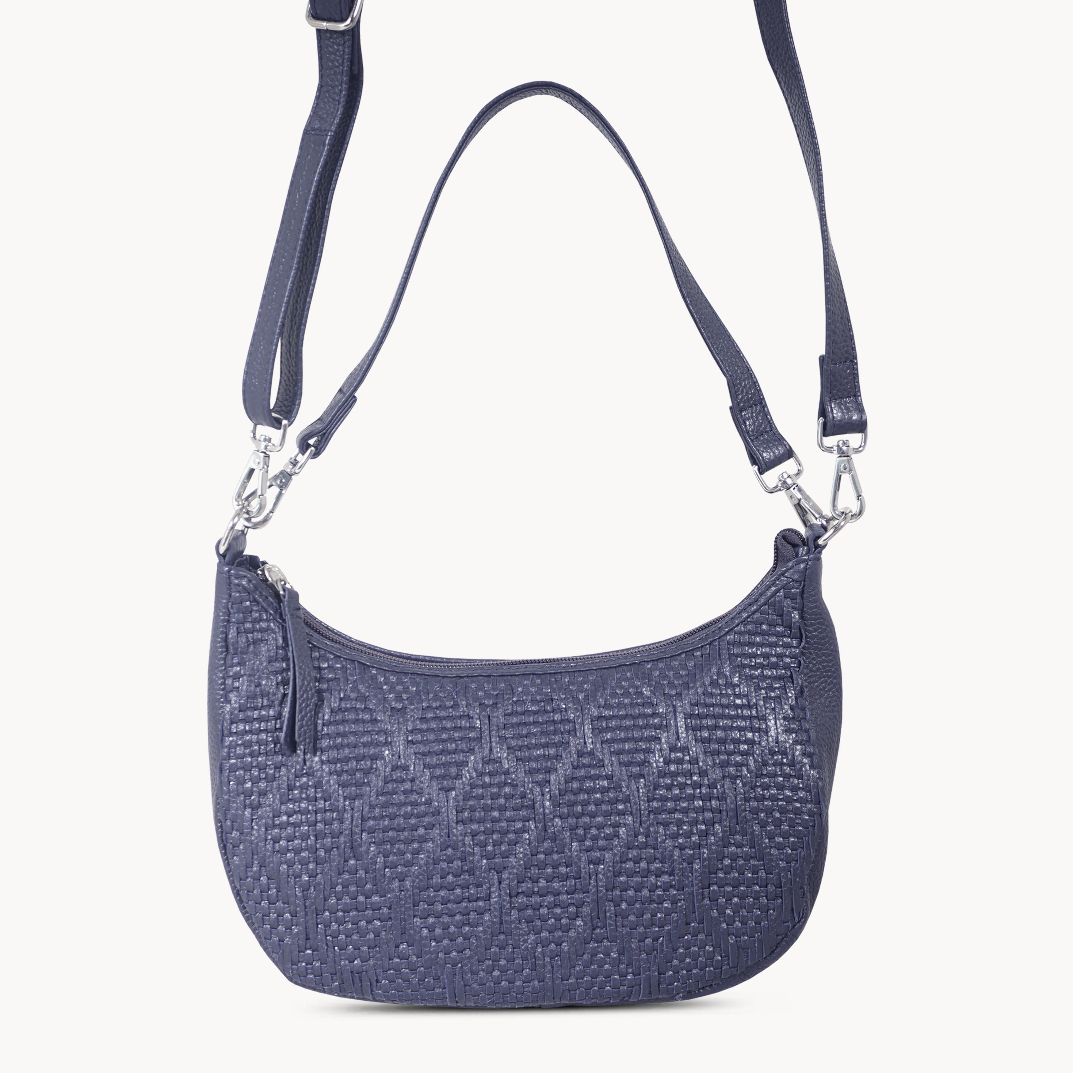 'Wonder Weave' Navy Real Leather Woven Designer Shoulder Crossbody Bag