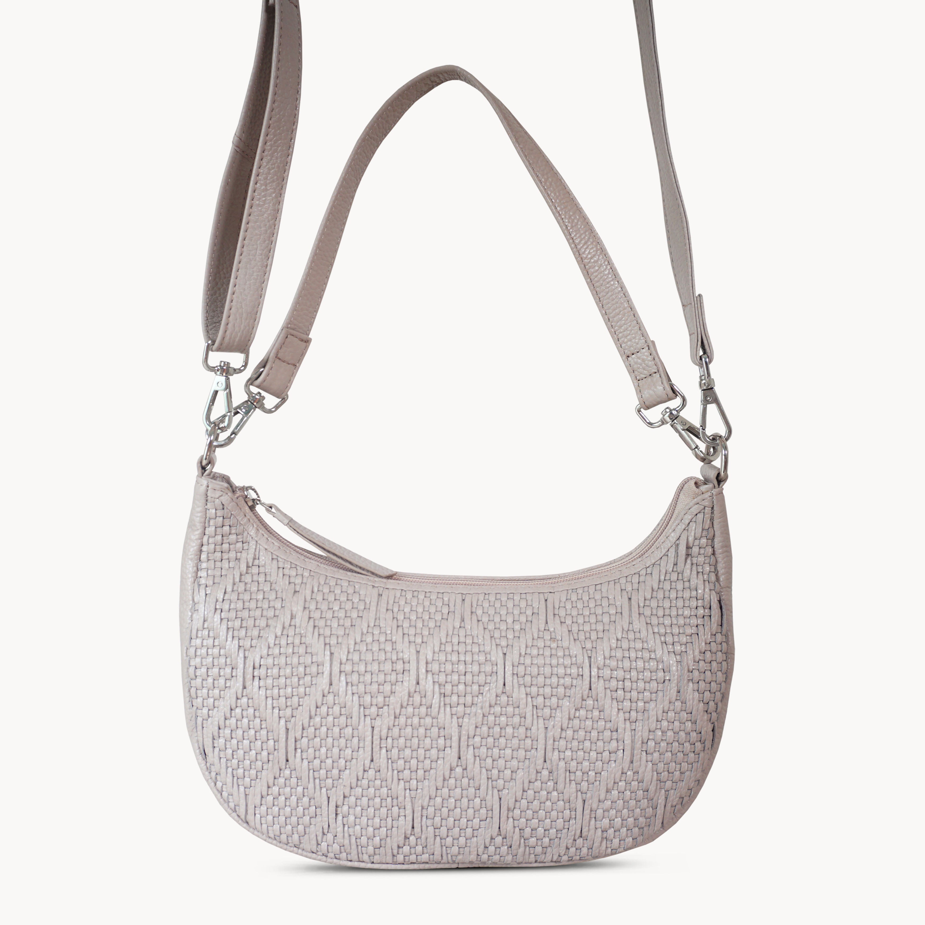 'Wonder Weave' Nude Pink Real Leather Woven Designer Shoulder Crossbody Bag