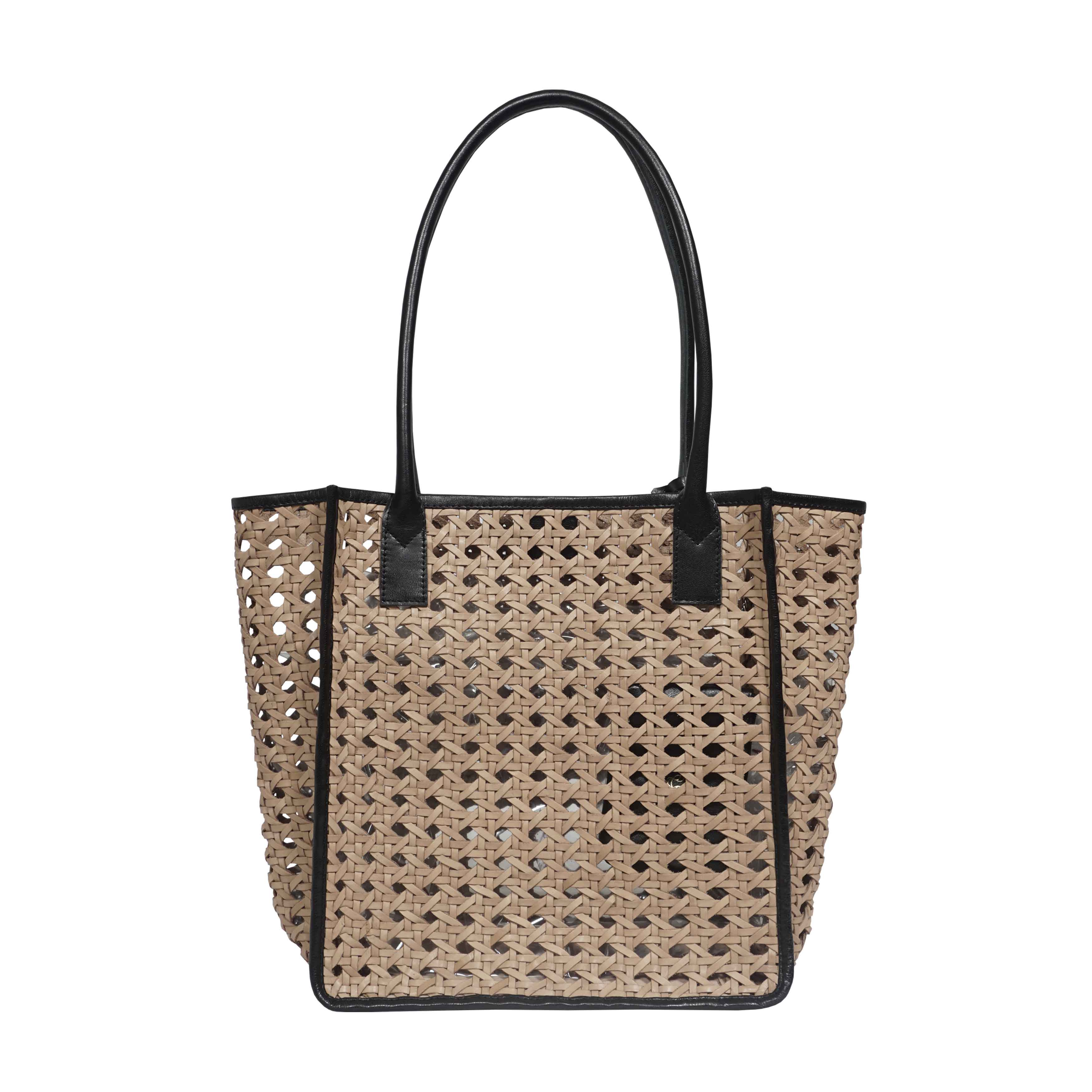'PELLE TESSUTA' Beige & Black Real Leather Woven Tote Bag