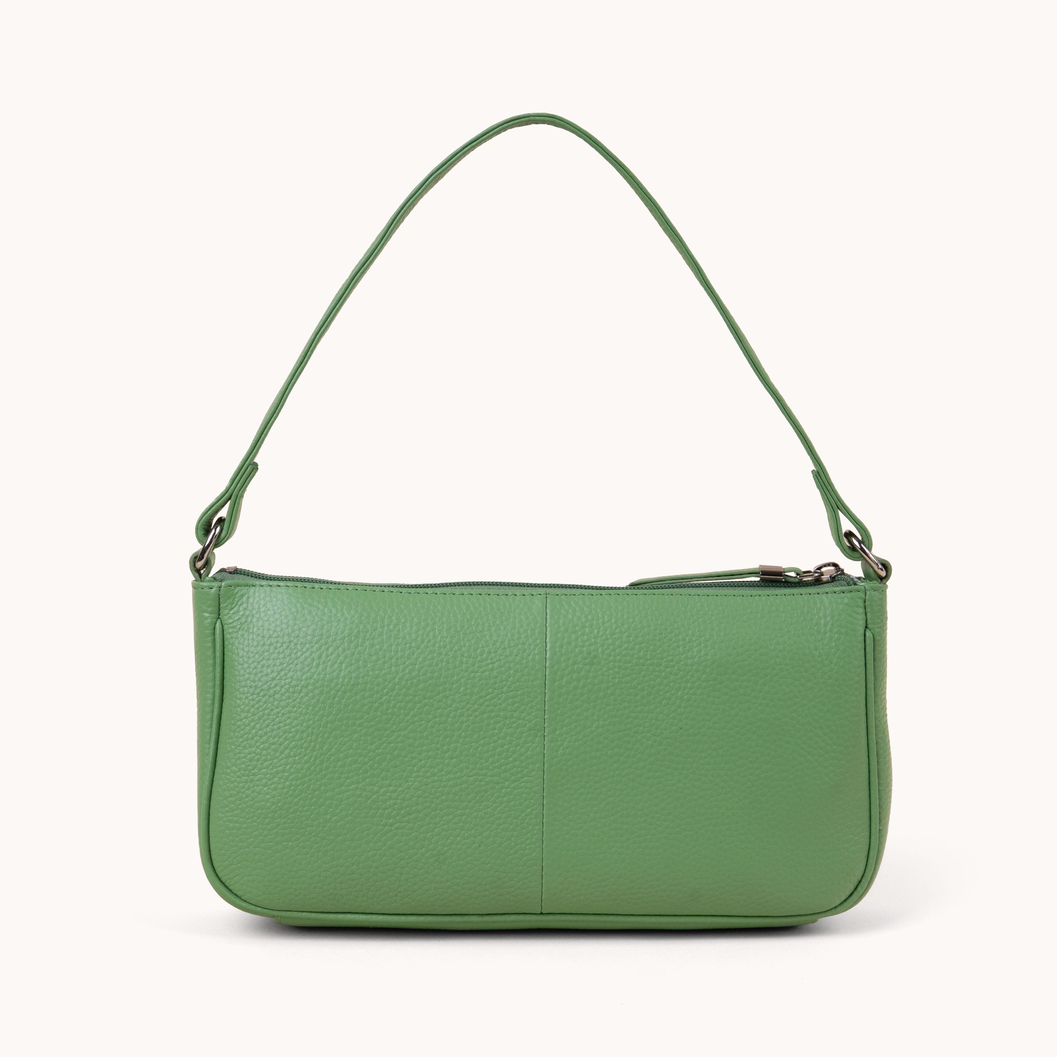 'ZARA' Matcha Green Pebble Grain Real Leather Shoulder Bag